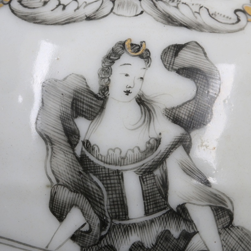 Chinese Qing (1736-1796) "Jesuit Ware" Export Porcelain Grisaille Teapoy