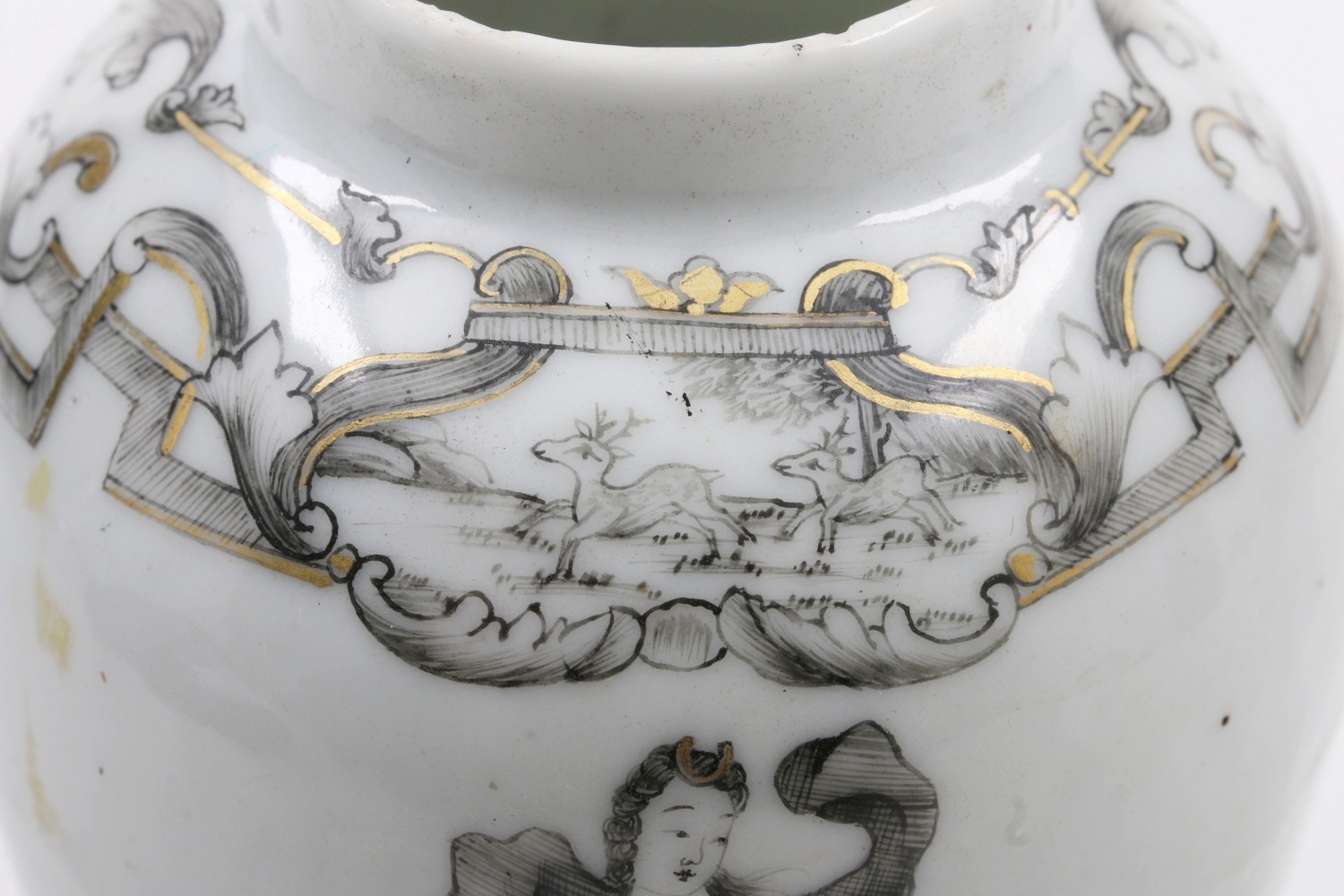 Chinese Qing (1736-1796) "Jesuit Ware" Export Porcelain Grisaille Teapoy