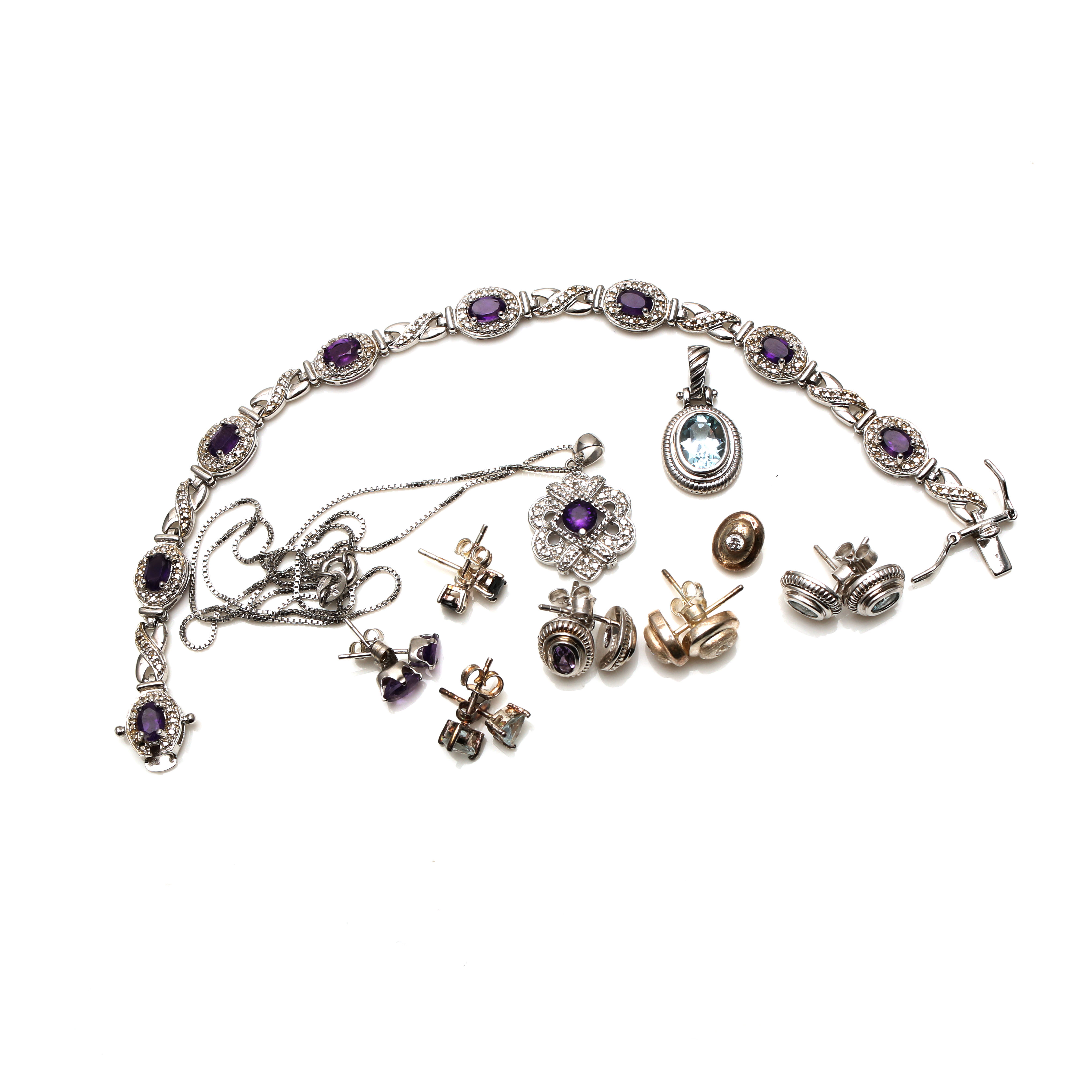 Sterling Silver Sapphire, Amethyst, and Blue Topaz Jewelry