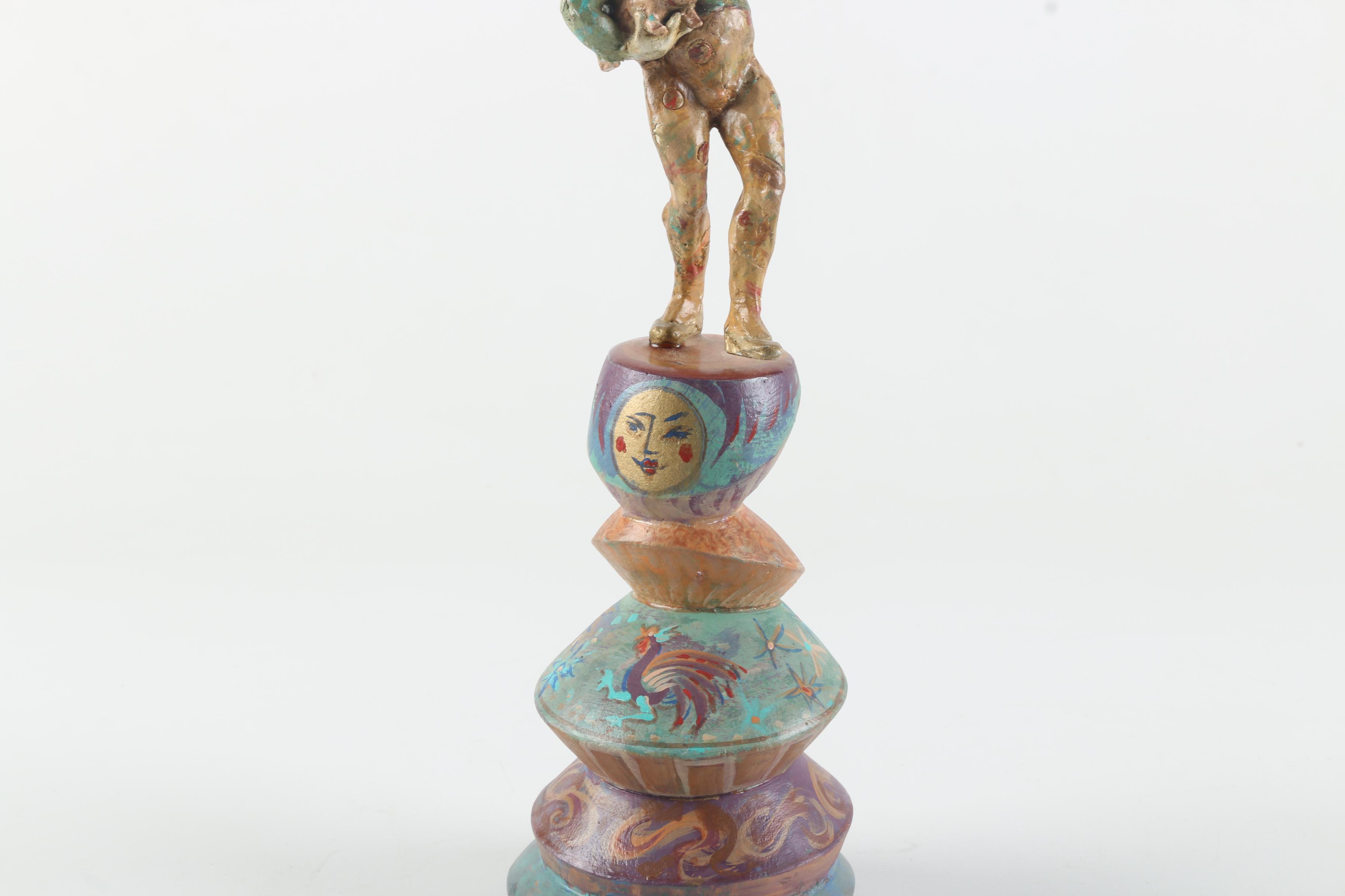 Marvin Levitt Ceramic Jester Figure on Multi-Tiered Base