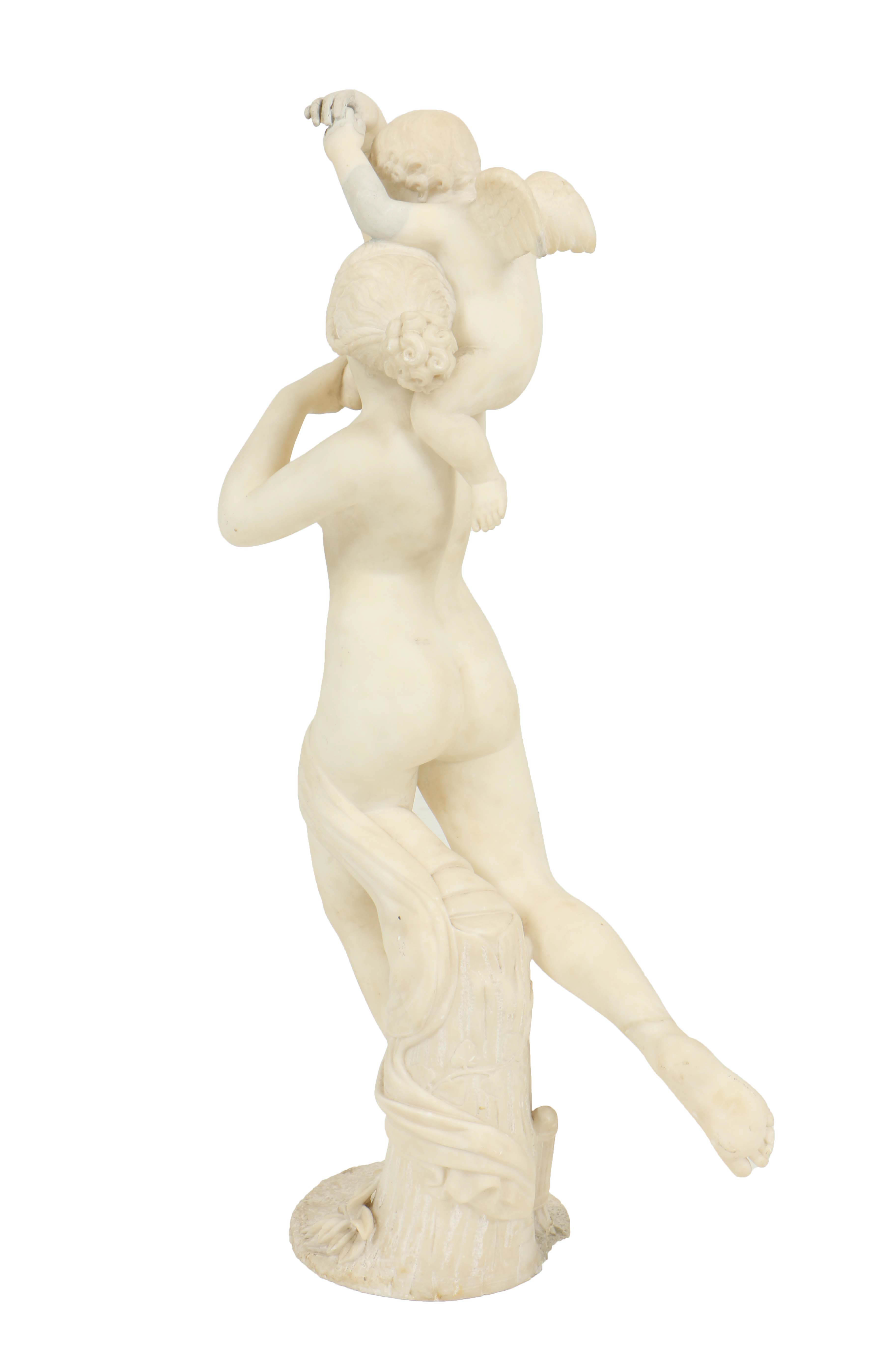 Italian White Marble Neoclassical Sculpture of Cupid and Psyche