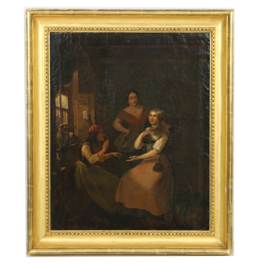 Late 19th-Century Continental Oil Painting on Canvas Interior Scene