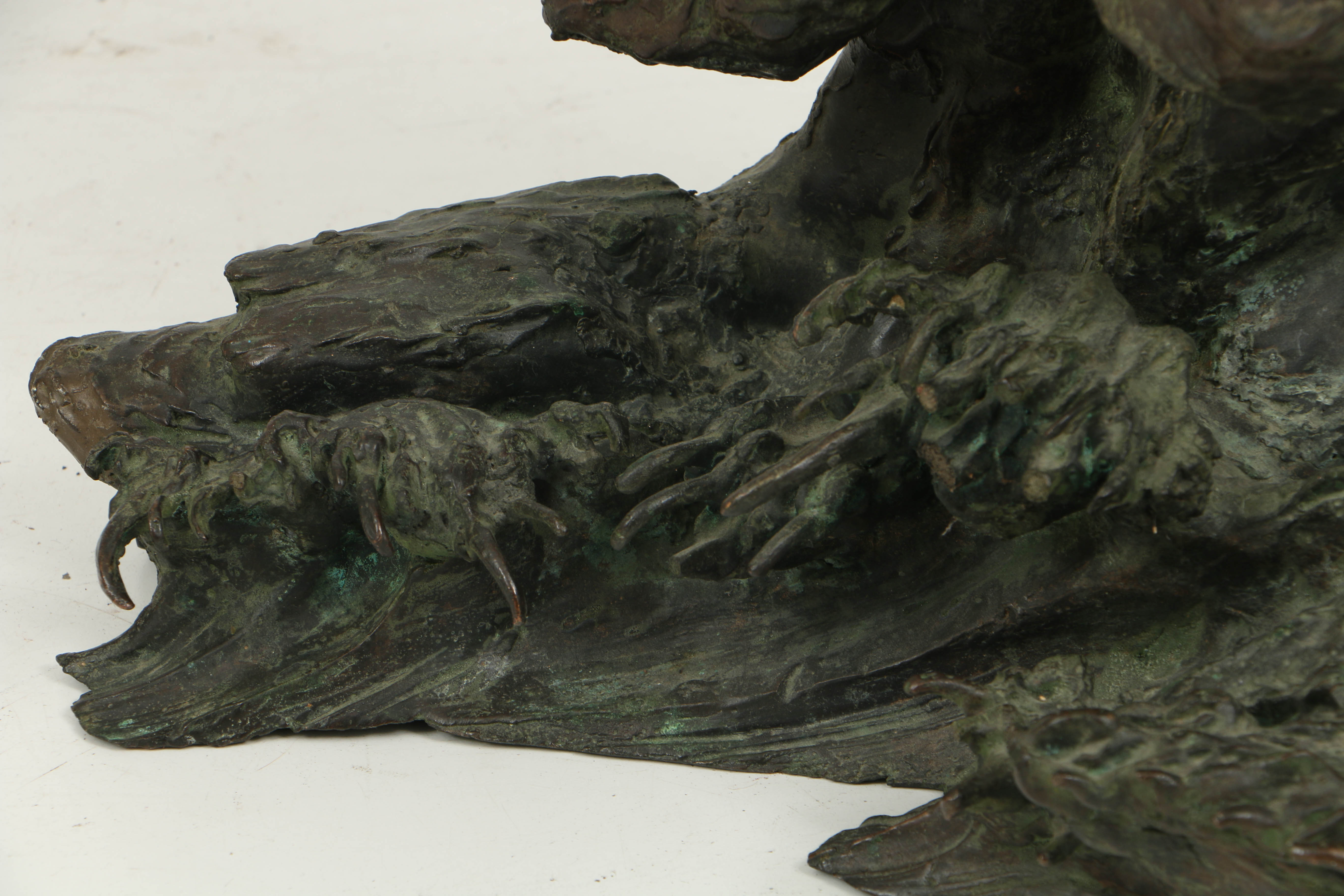 Japanese Meiji Period (1868-1912) Bronze Eagle Atop Rocky Outcrop