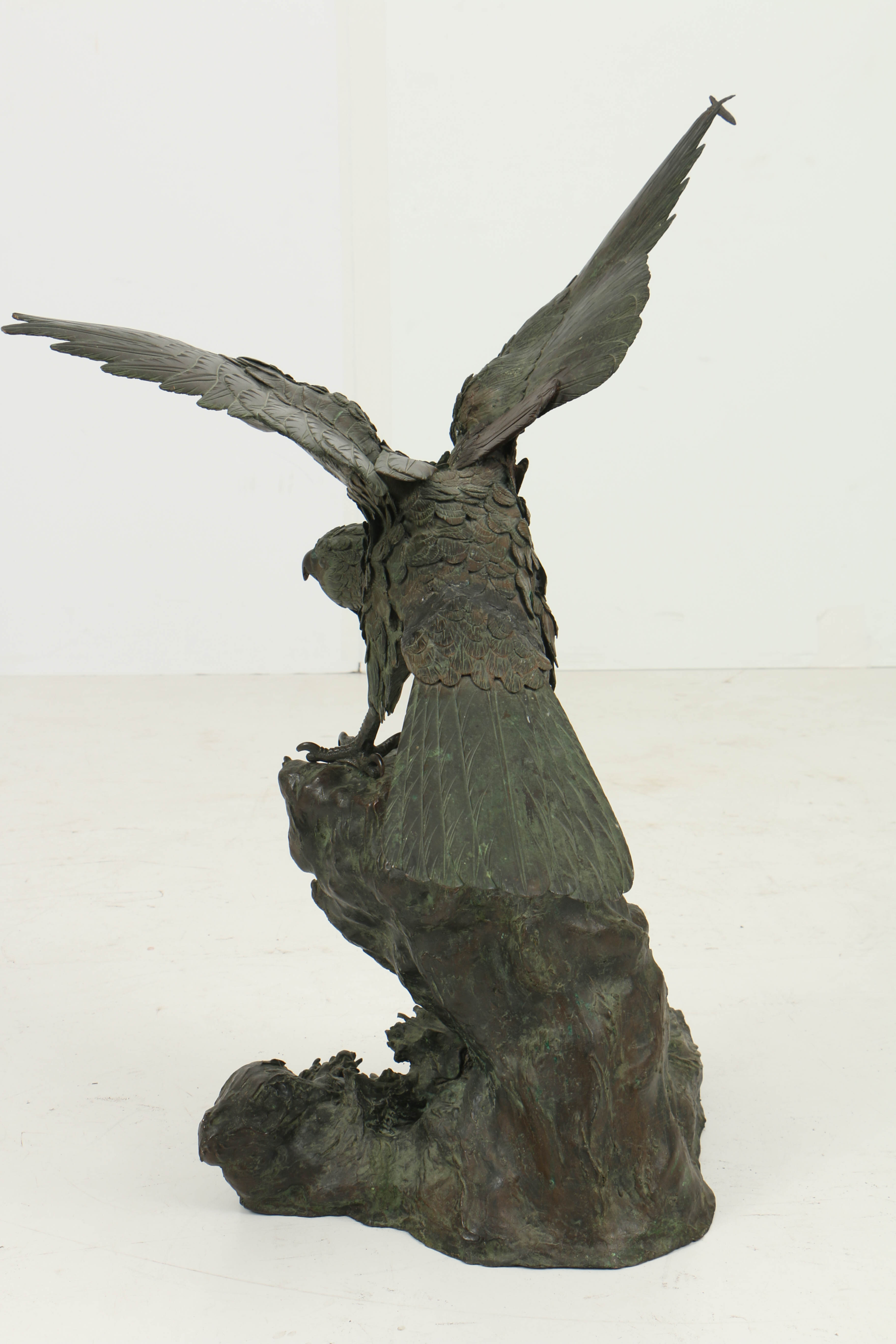 Japanese Meiji Period (1868-1912) Bronze Eagle Atop Rocky Outcrop