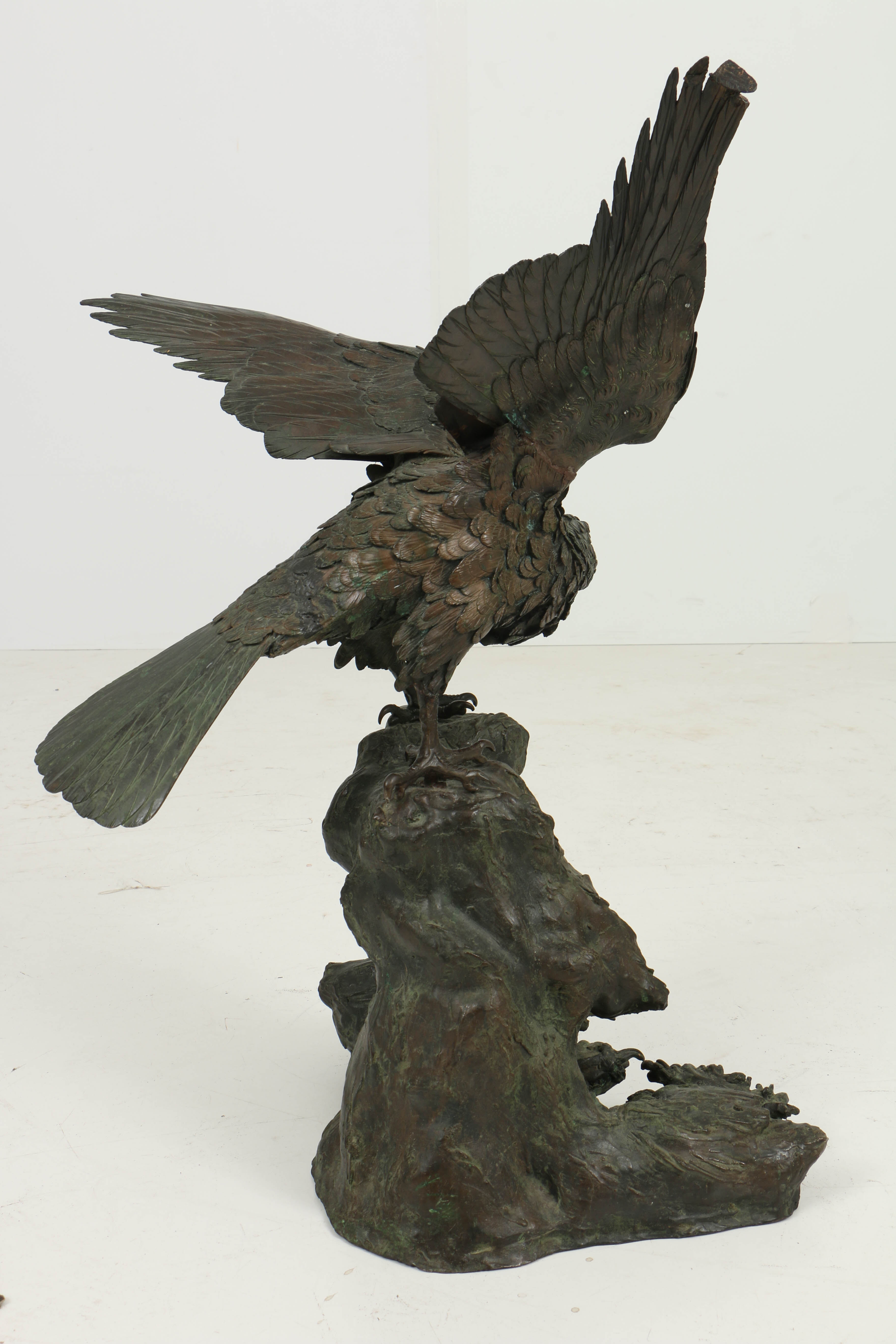 Japanese Meiji Period (1868-1912) Bronze Eagle Atop Rocky Outcrop
