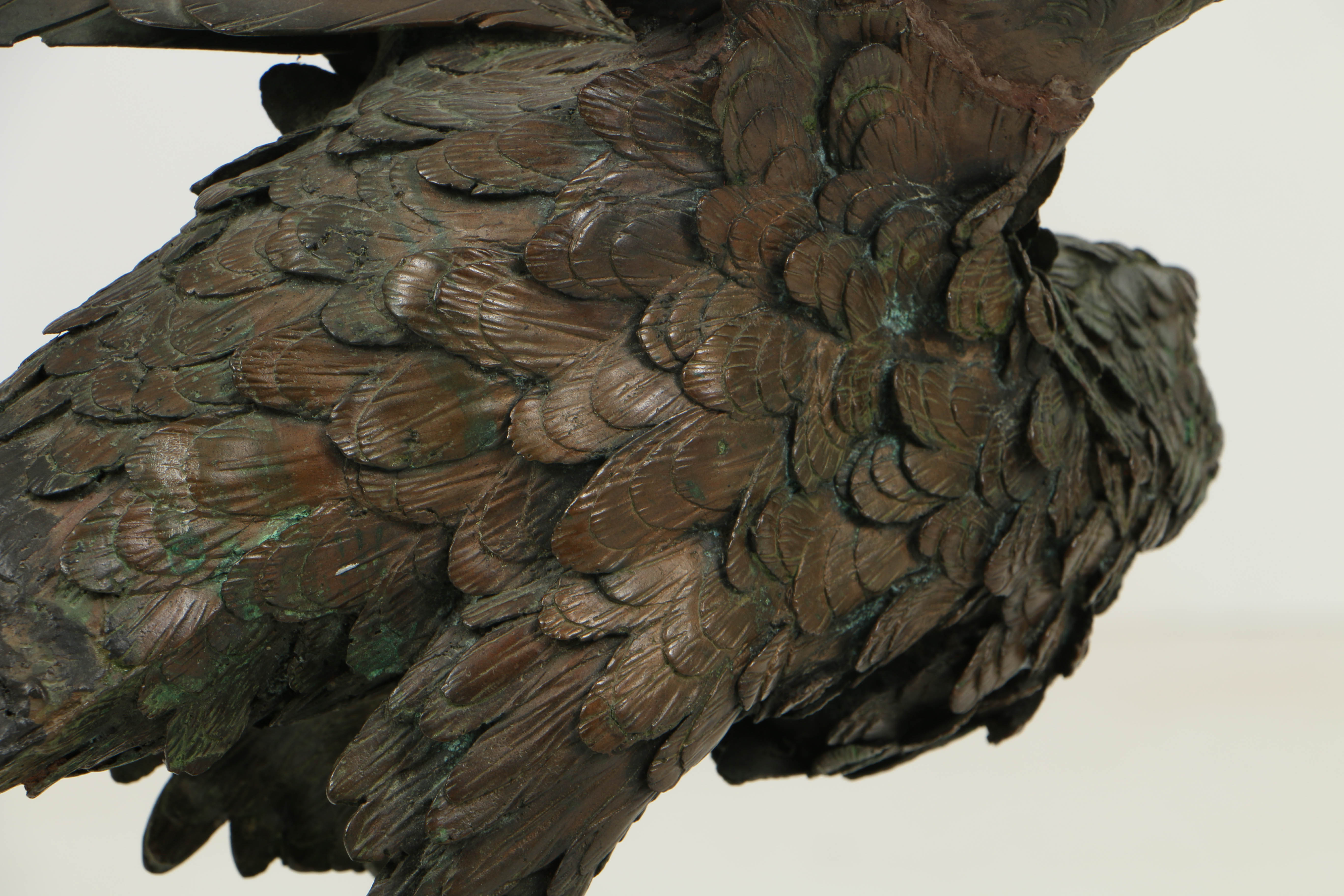 Japanese Meiji Period (1868-1912) Bronze Eagle Atop Rocky Outcrop