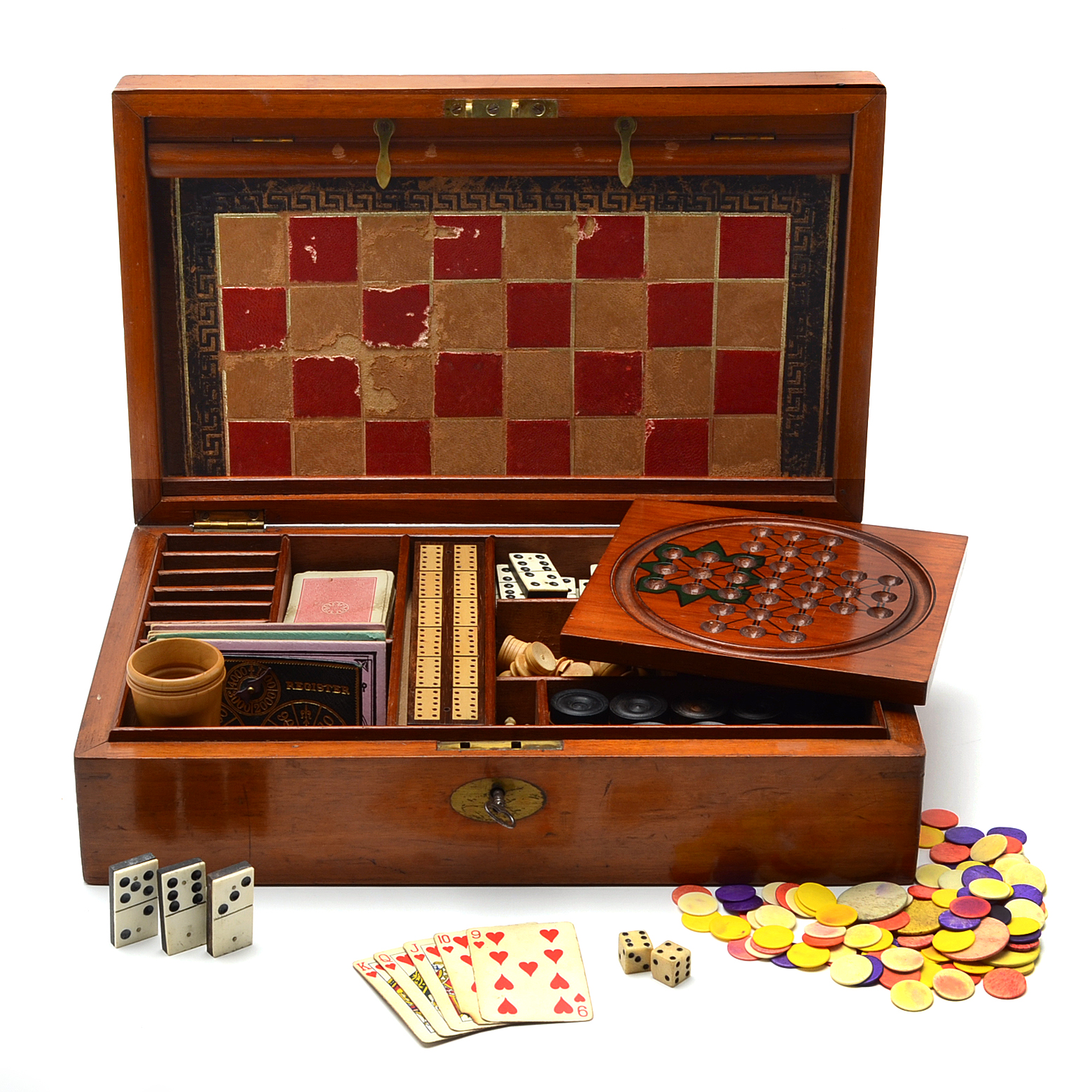 Antique Mahogany Games Compendium with F.H. Ayres Instruction Booklet