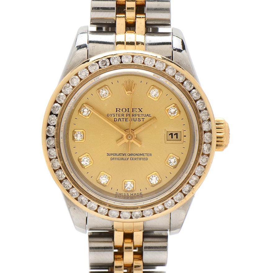 Rolex Datejust Diamond Bezel 18K Yellow Gold Stainless Steel Wristwatch