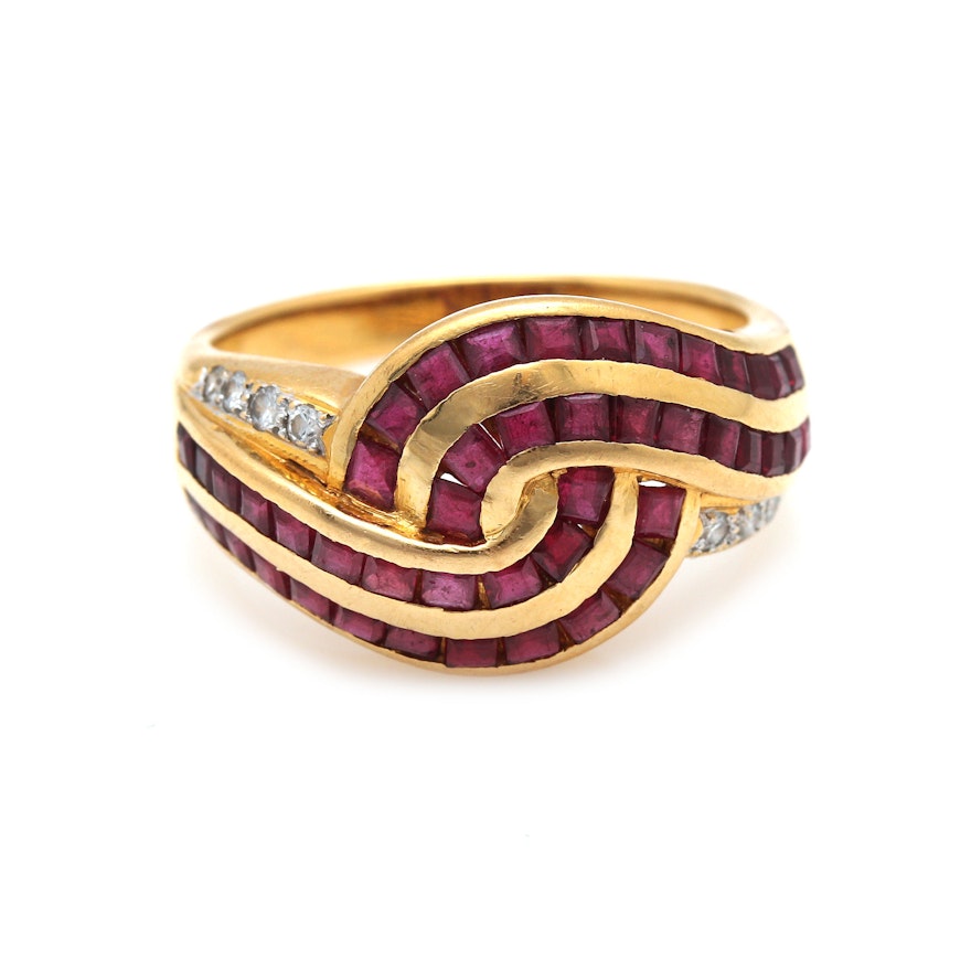 18K Yellow Gold Ruby and Diamond Ring