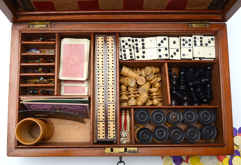Antique Mahogany Games Compendium with F.H. Ayres Instruction Booklet