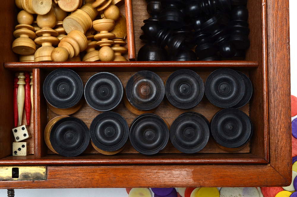 Antique Mahogany Games Compendium with F.H. Ayres Instruction Booklet