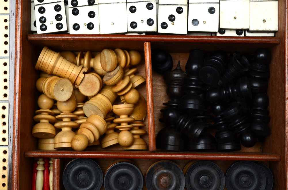 Antique Mahogany Games Compendium with F.H. Ayres Instruction Booklet