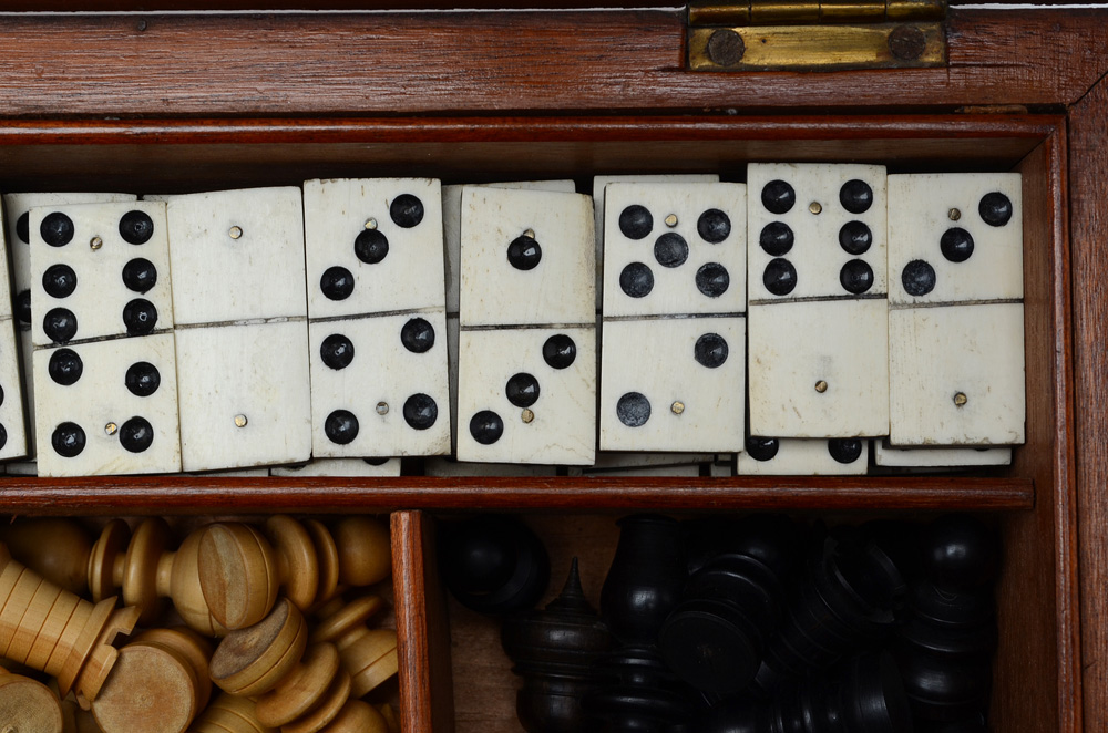 Antique Mahogany Games Compendium with F.H. Ayres Instruction Booklet