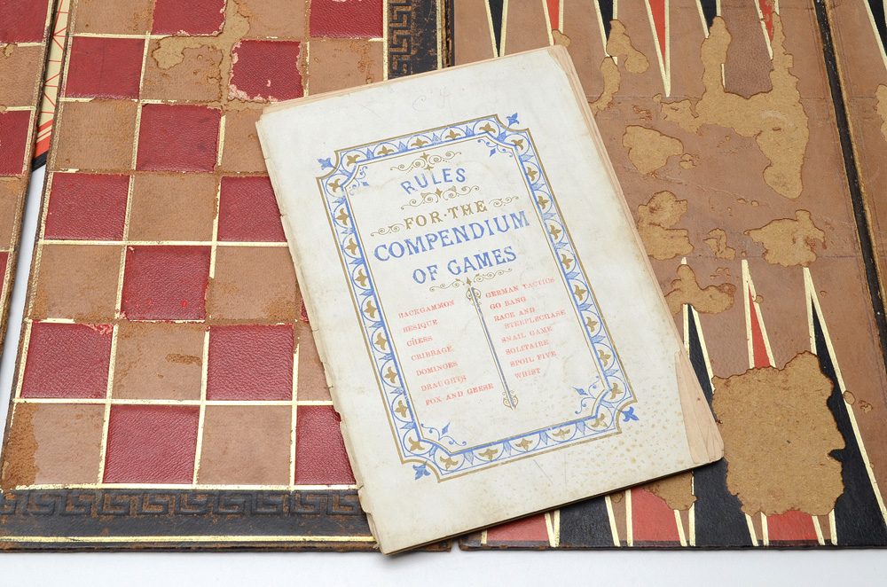 Antique Mahogany Games Compendium with F.H. Ayres Instruction Booklet