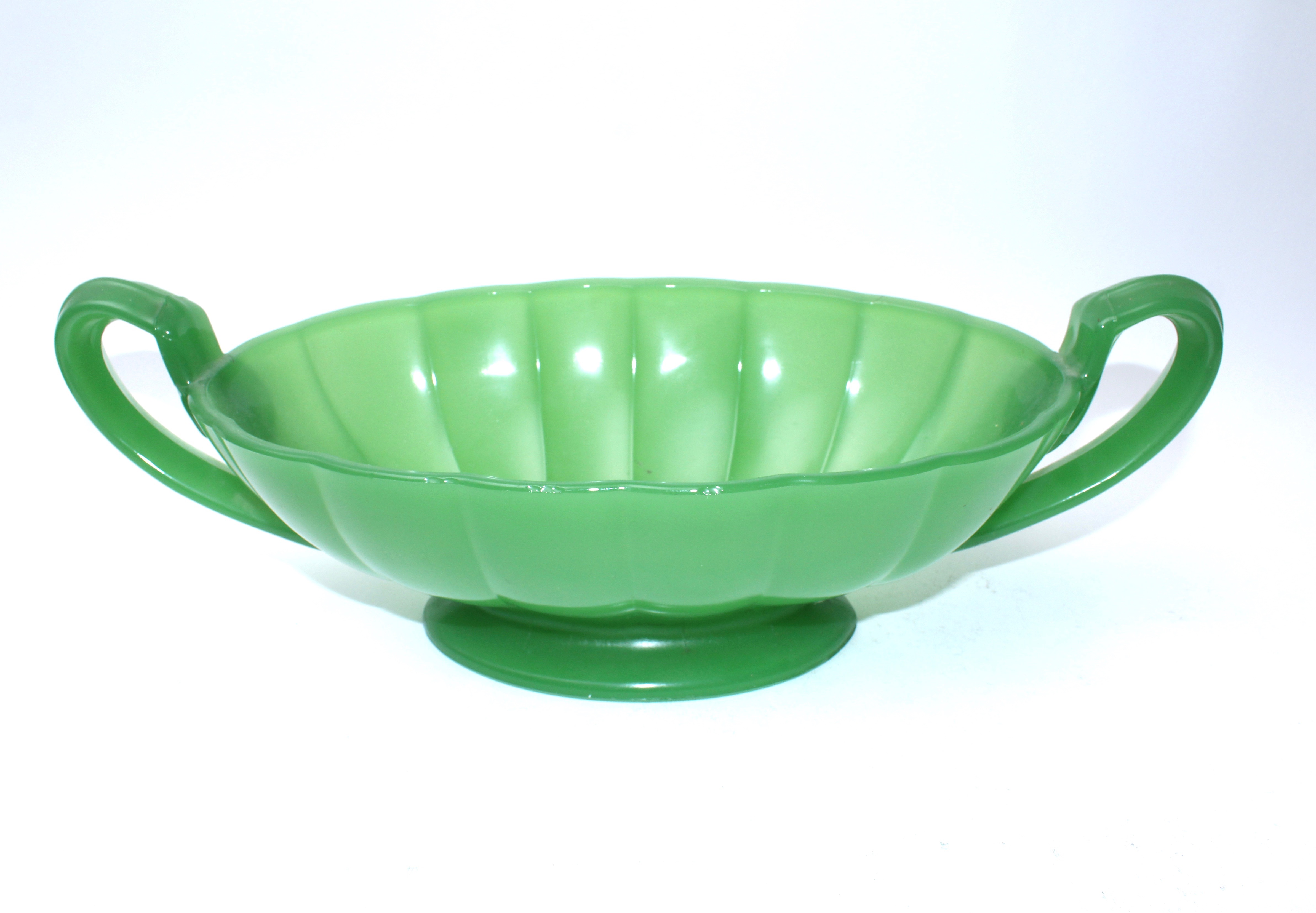 Vintage Green Milk Glass Bowl and Candlesticks