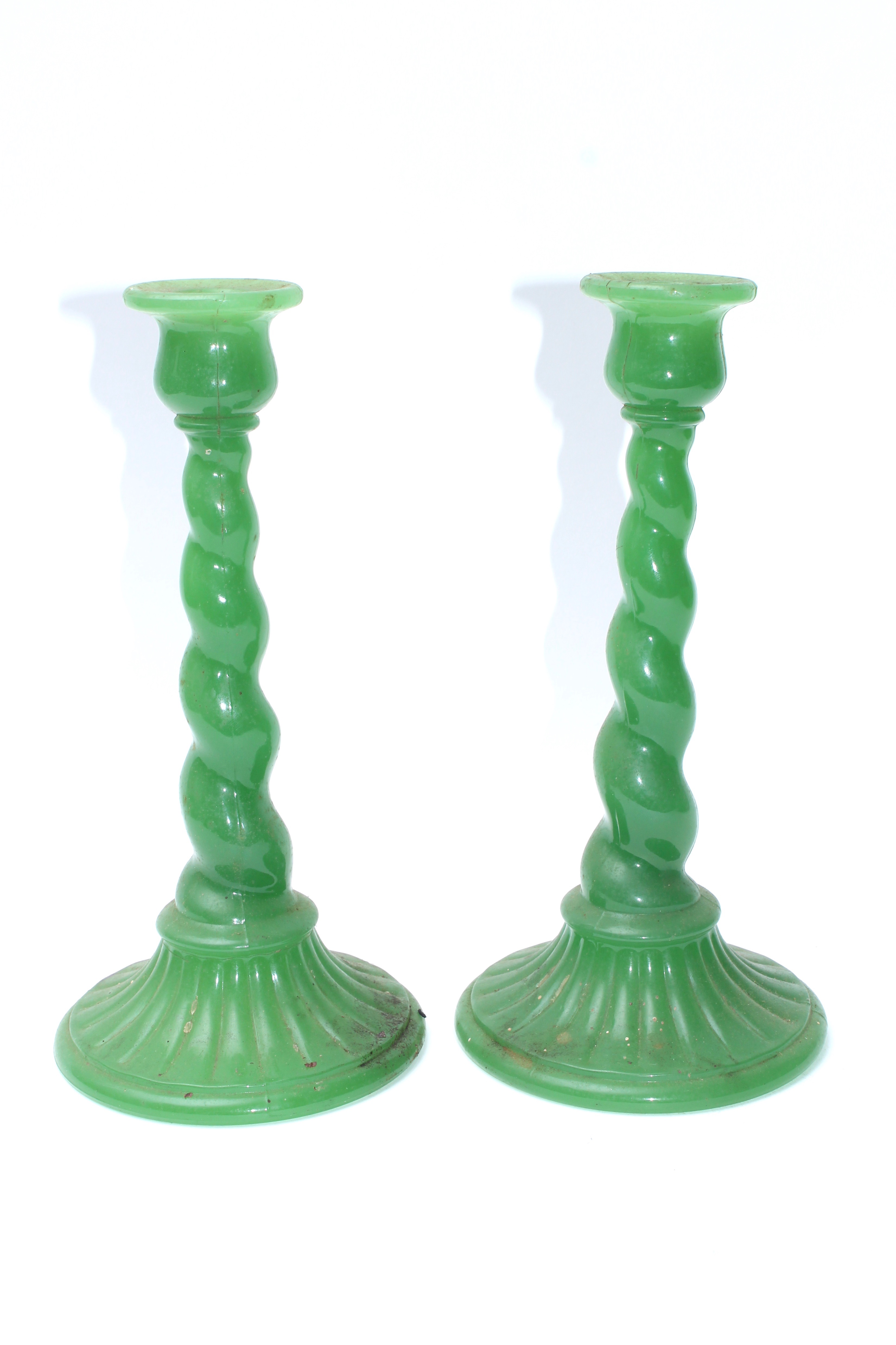 Vintage Green Milk Glass Bowl and Candlesticks