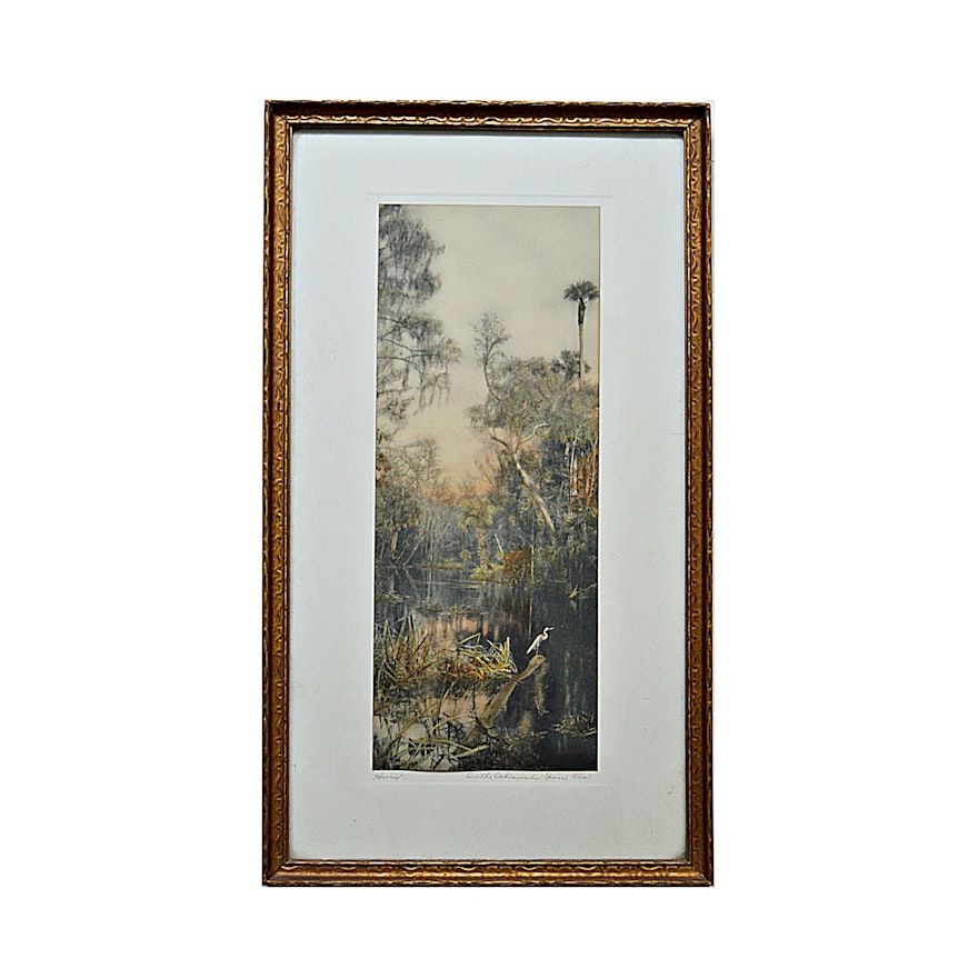 William J. Harris Hand Tinted Photogravure Titled "On the Ocklawaha River"