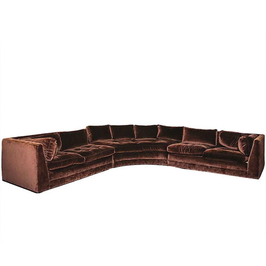 Chocolate Brown Velvet Upholstered Sectional Sofa