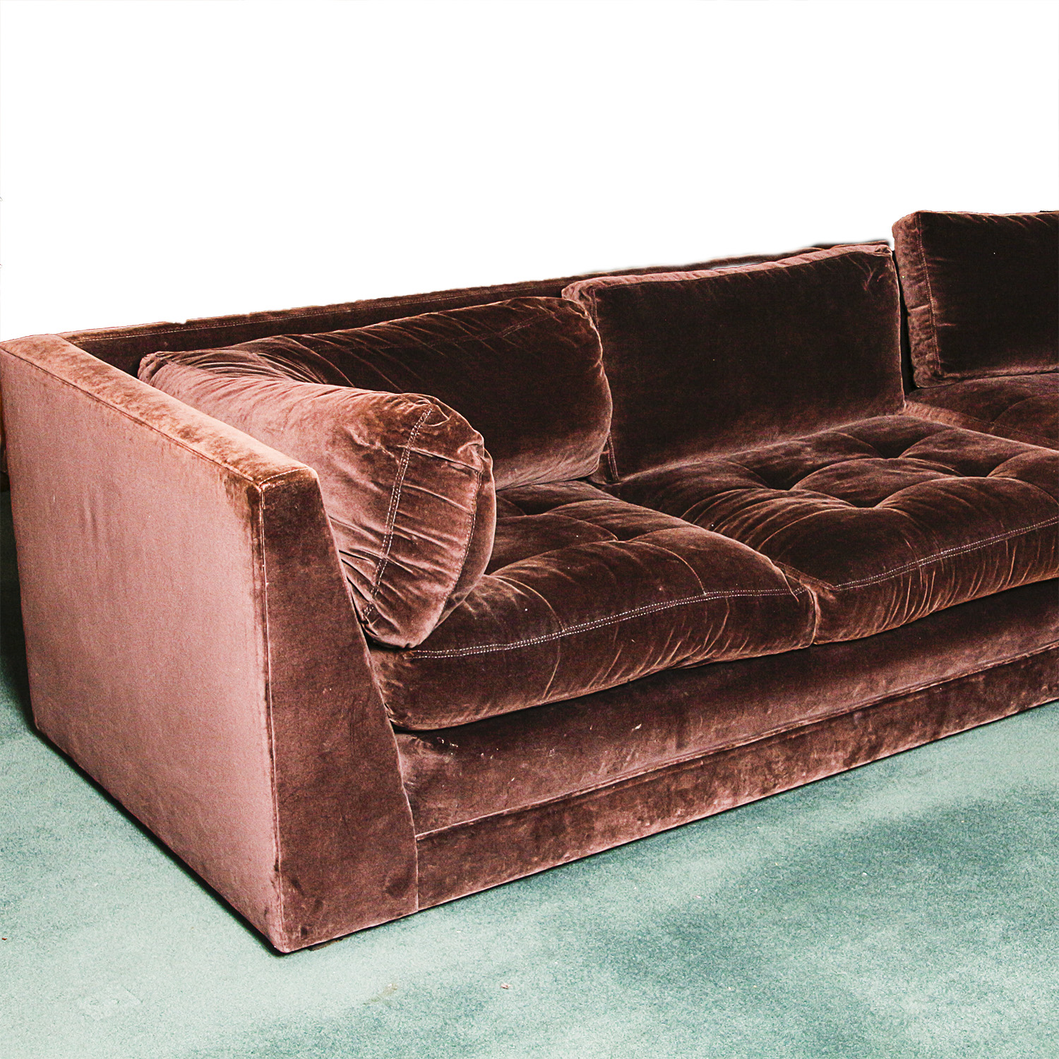 Chocolate Brown Velvet Upholstered Sectional Sofa