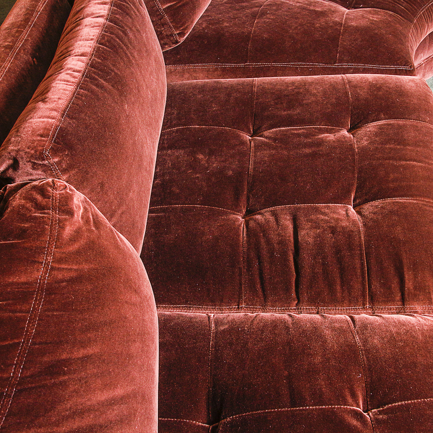 Chocolate Brown Velvet Upholstered Sectional Sofa