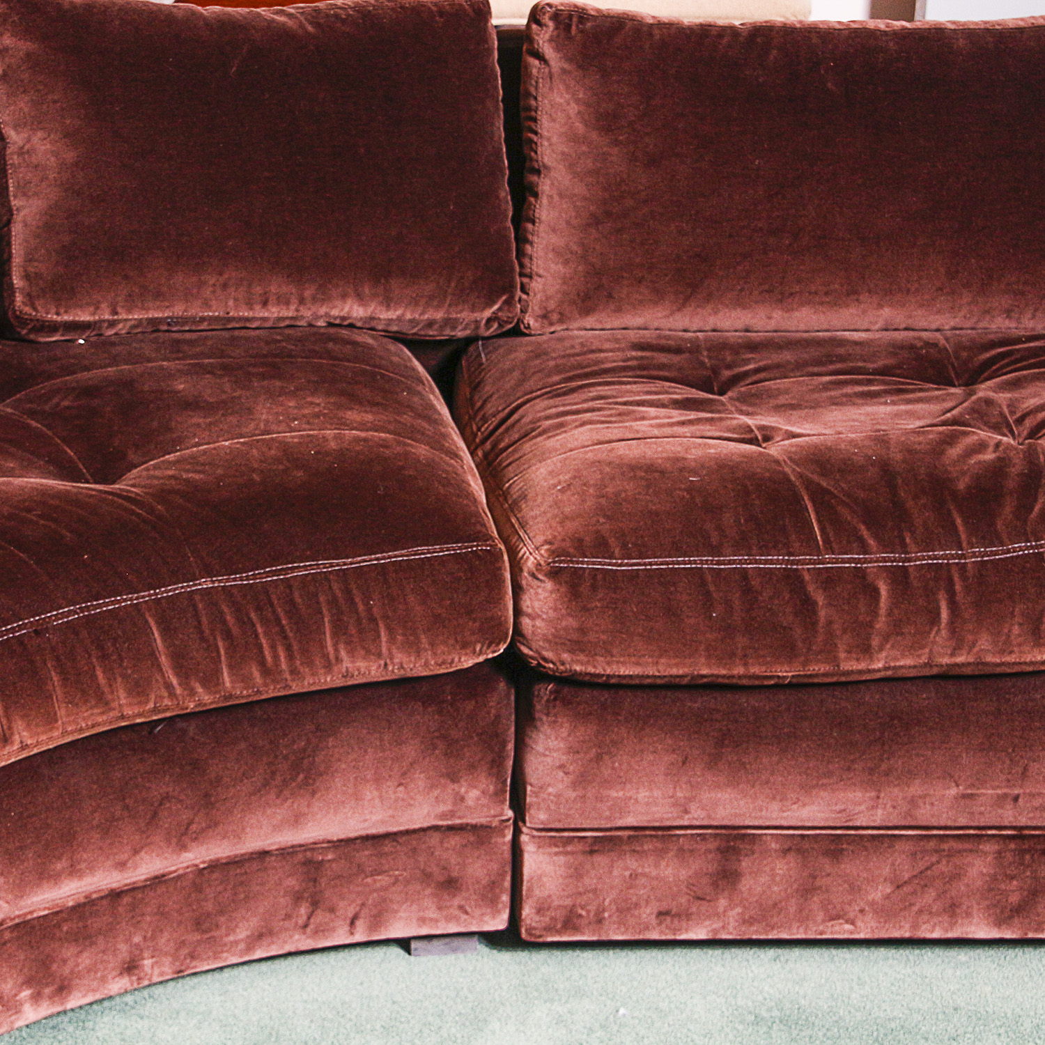 Chocolate Brown Velvet Upholstered Sectional Sofa