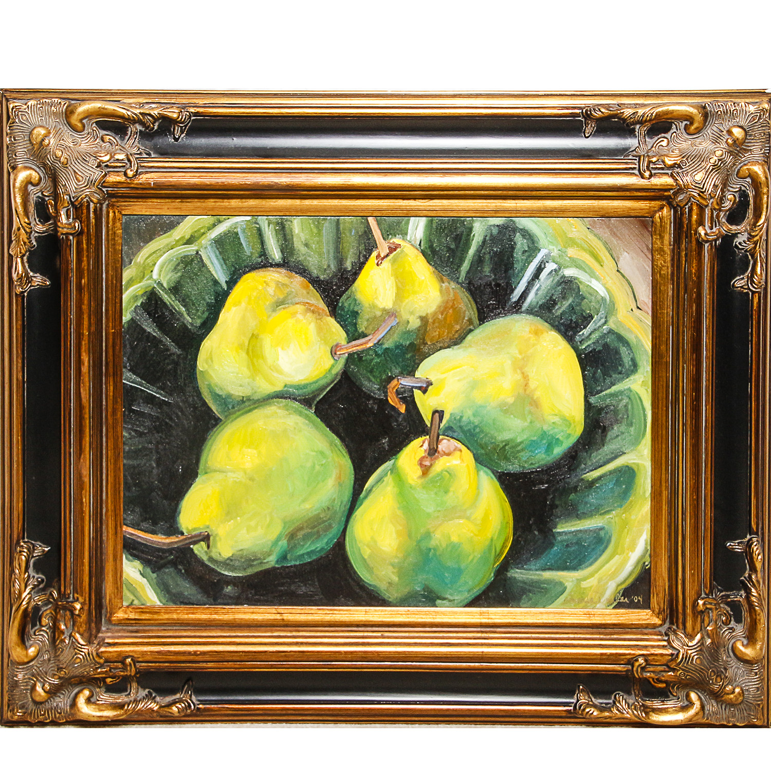 Amanda Dunbar 2004 Oil Painting on Canvas of Still Life with Green Pears