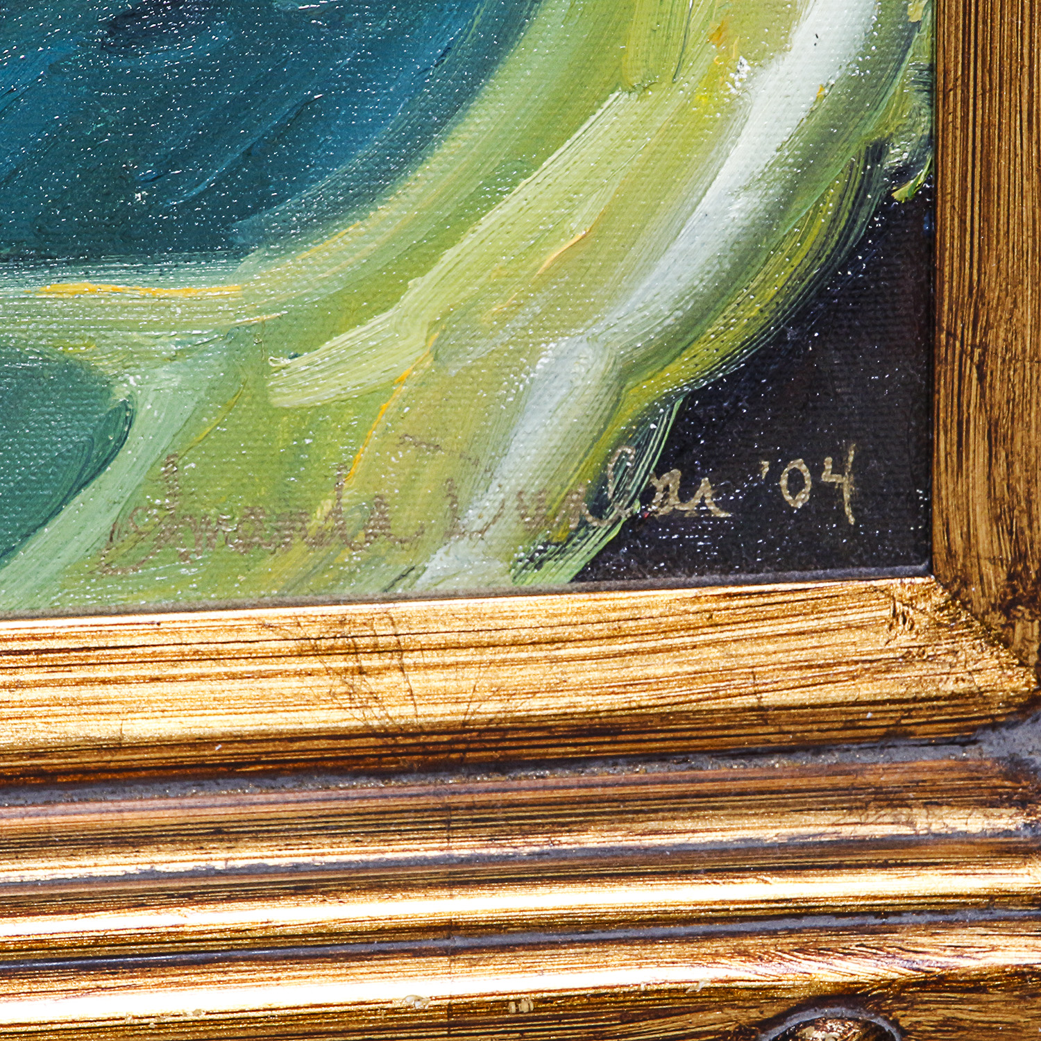 Amanda Dunbar 2004 Oil Painting on Canvas of Still Life with Green Pears