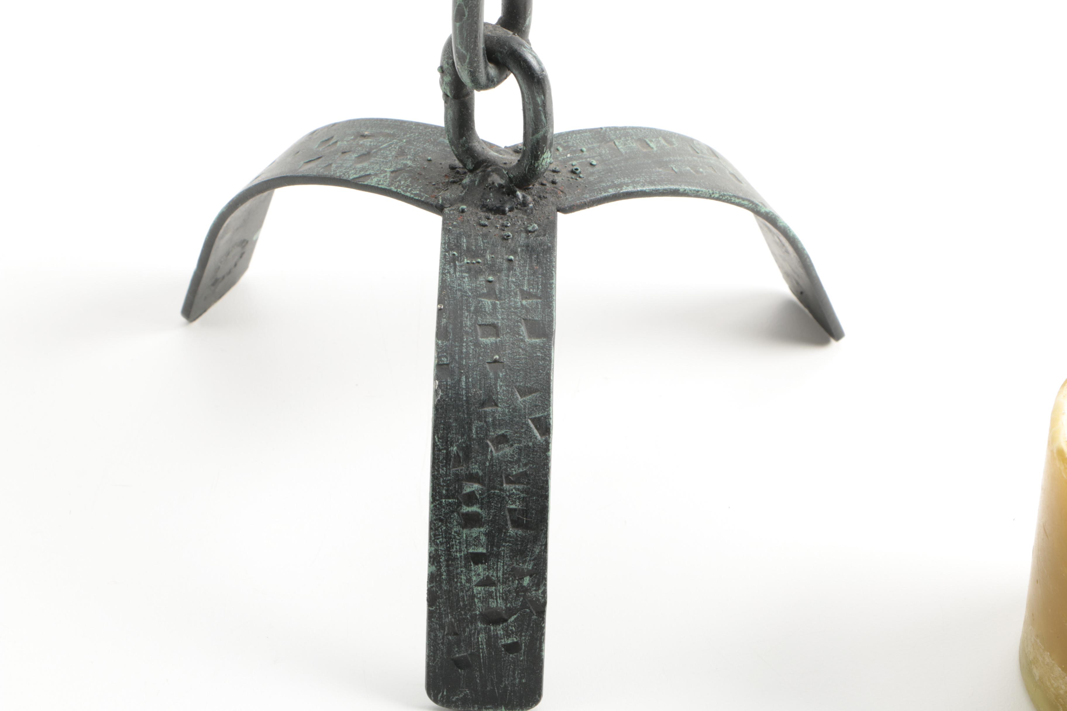 Cast Iron and Wood Candle Holder