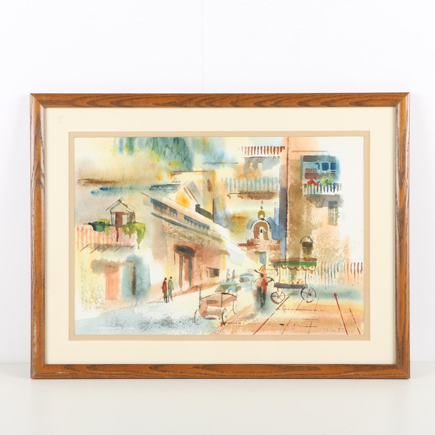 Thelma B. Park Watercolor Painting on Paper of a Street Scene