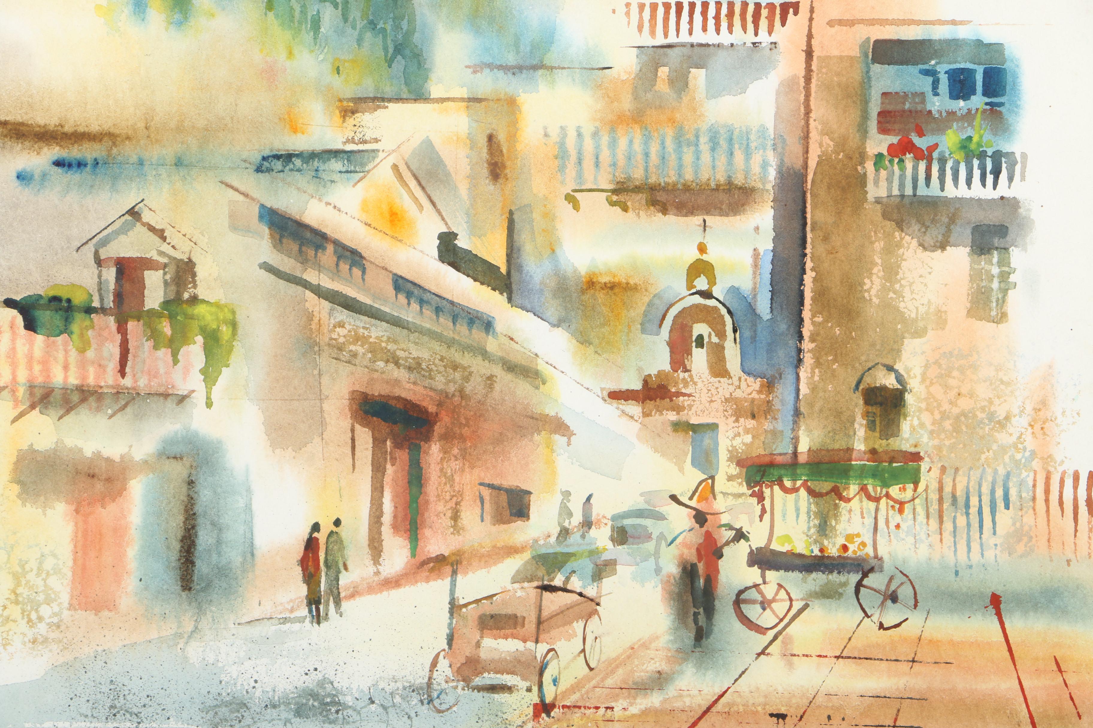 Thelma B. Park Watercolor Painting on Paper of a Street Scene