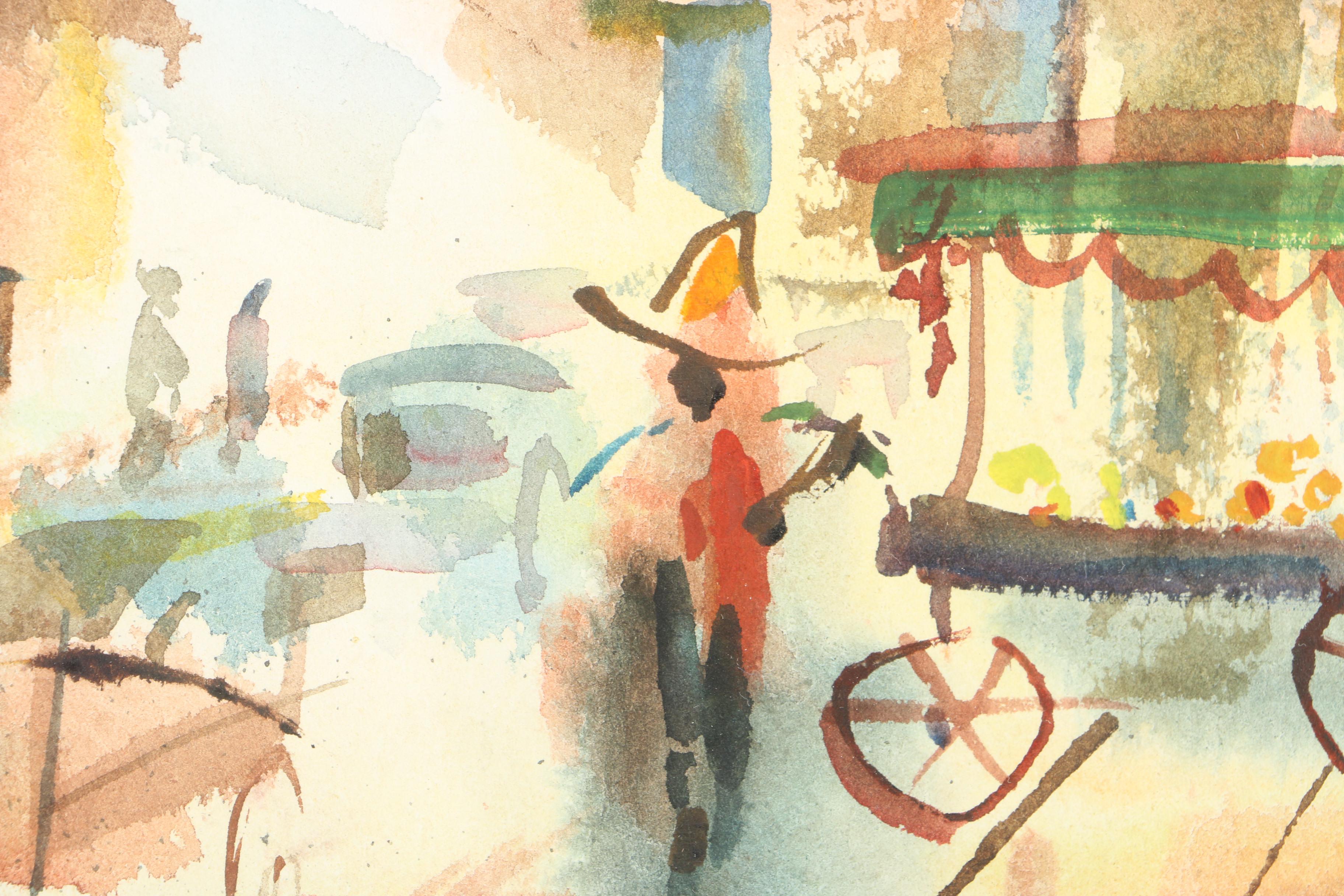 Thelma B. Park Watercolor Painting on Paper of a Street Scene