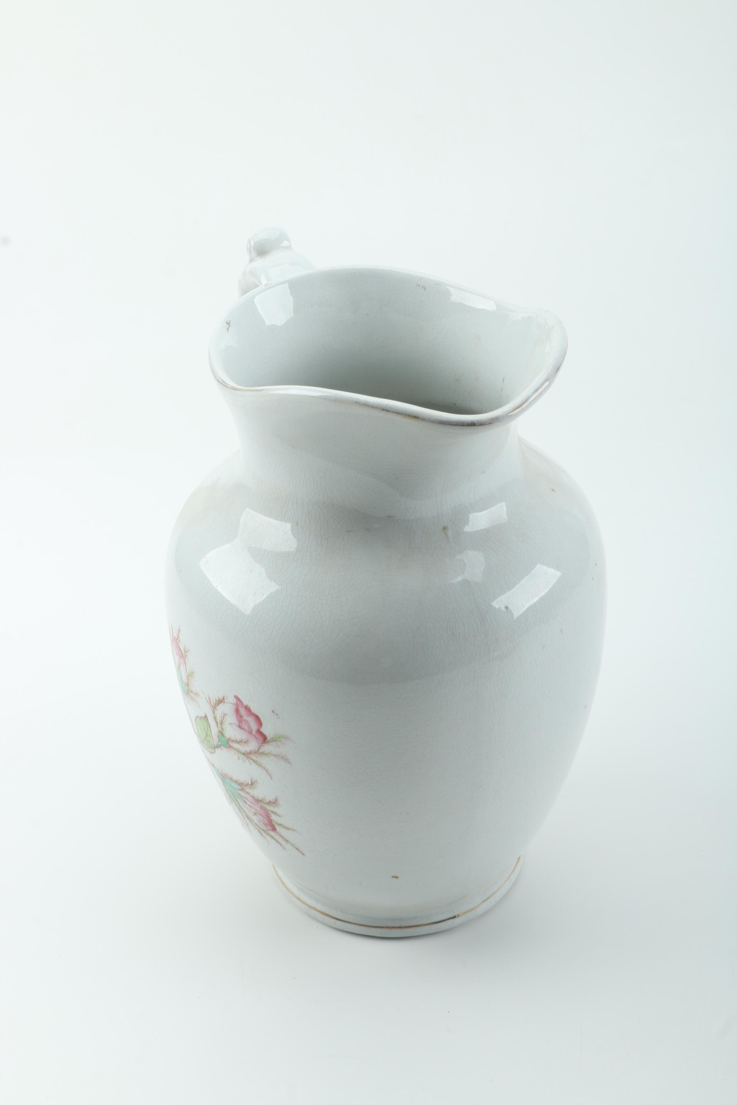 Antique Burgess & Campbell Rose and Thistle Ironstone Pitcher