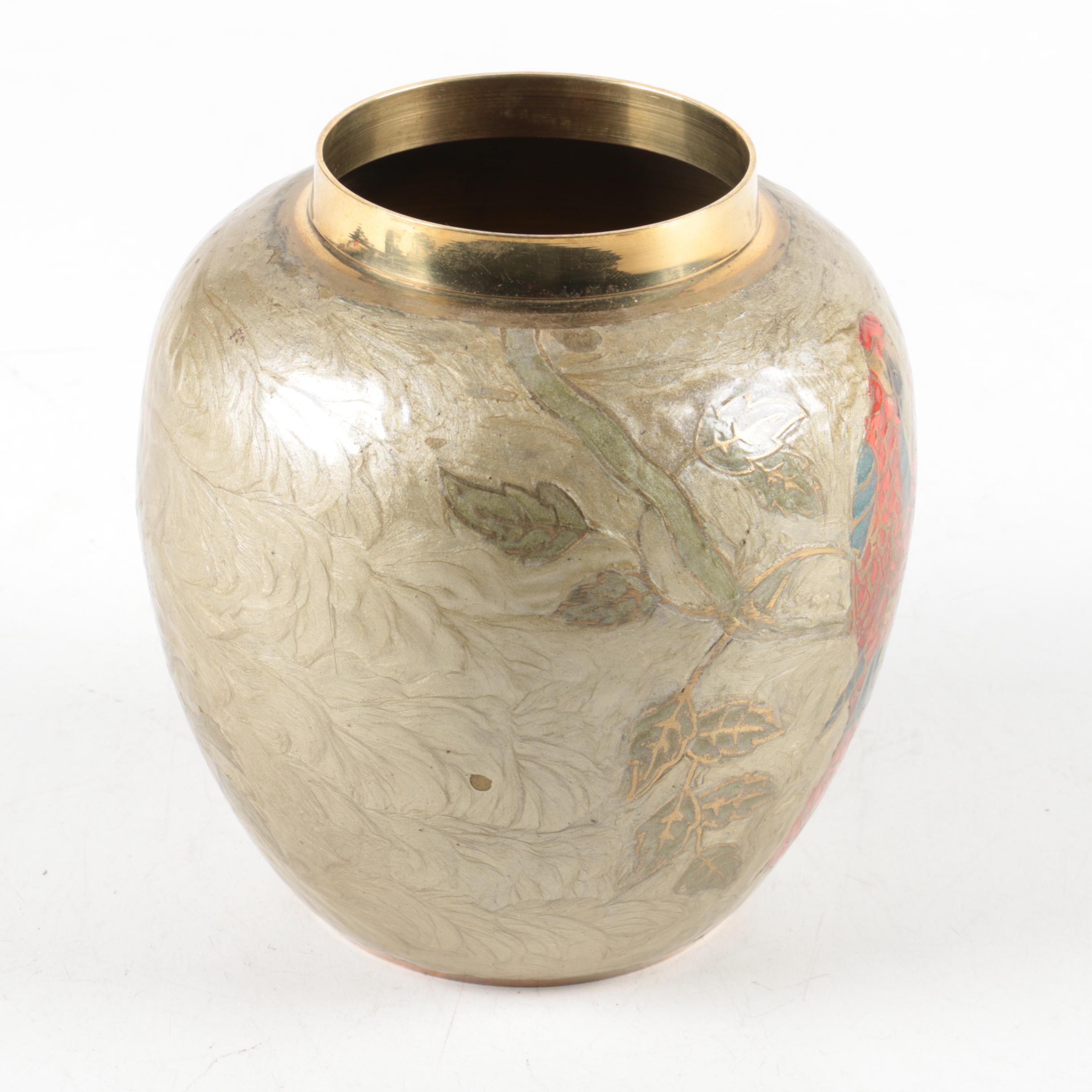 Painted and Carved Brass Ginger Jar