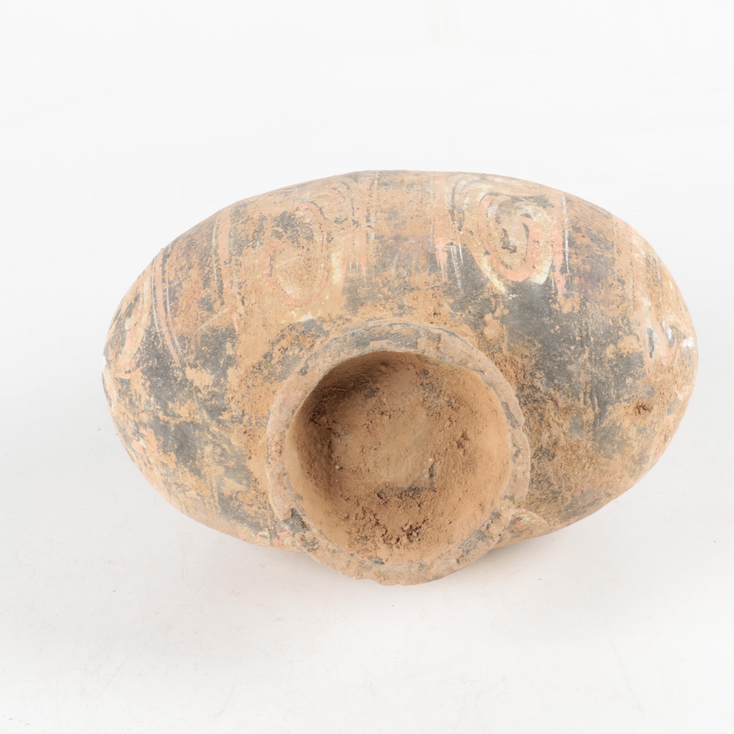 Oval Rotund Pottery Vase on Carved Wooden Stand