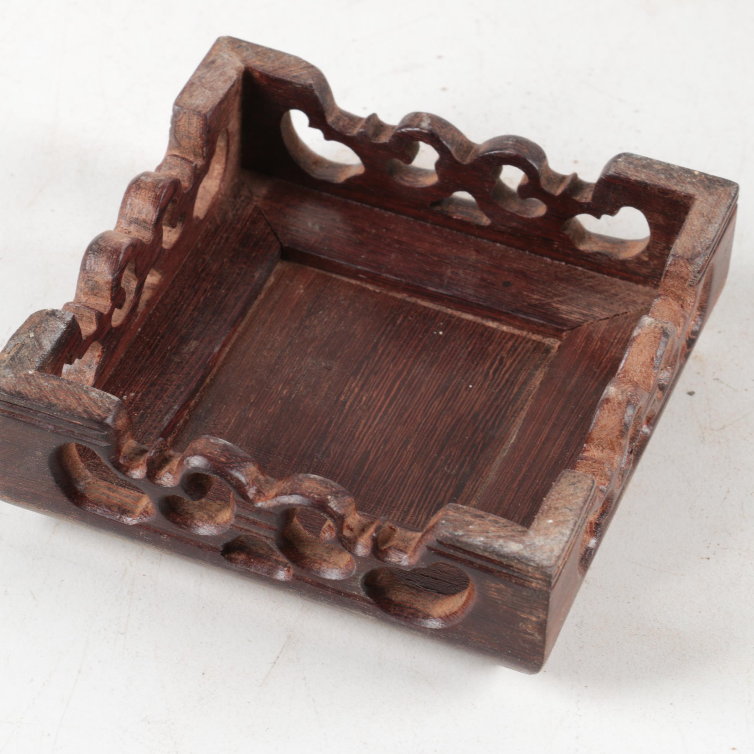 Oval Rotund Pottery Vase on Carved Wooden Stand