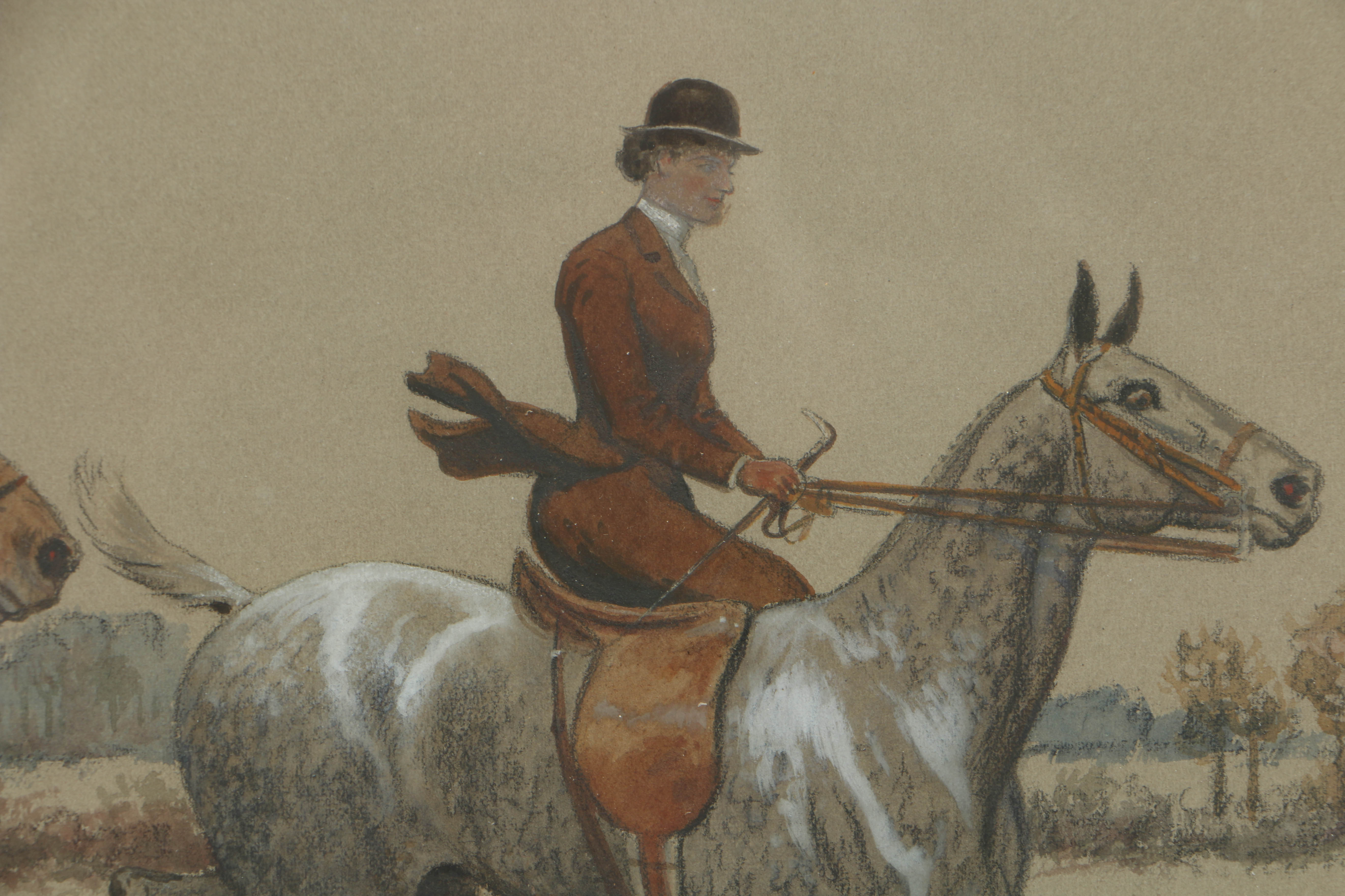 Pair of Harrington Bird Mixed Media Paintings of Equestrian Sporting Scenes