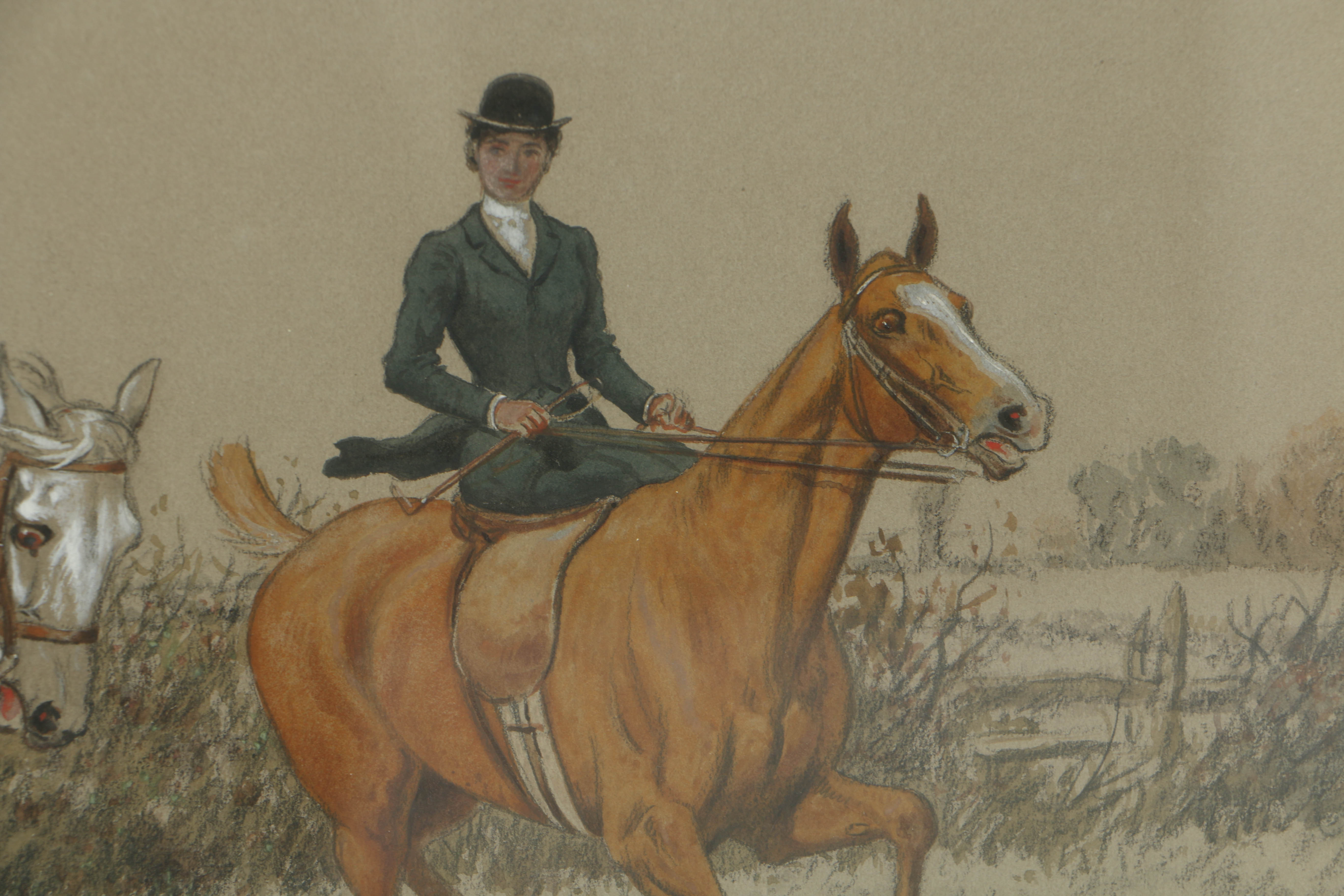 Pair of Harrington Bird Mixed Media Paintings of Equestrian Sporting Scenes