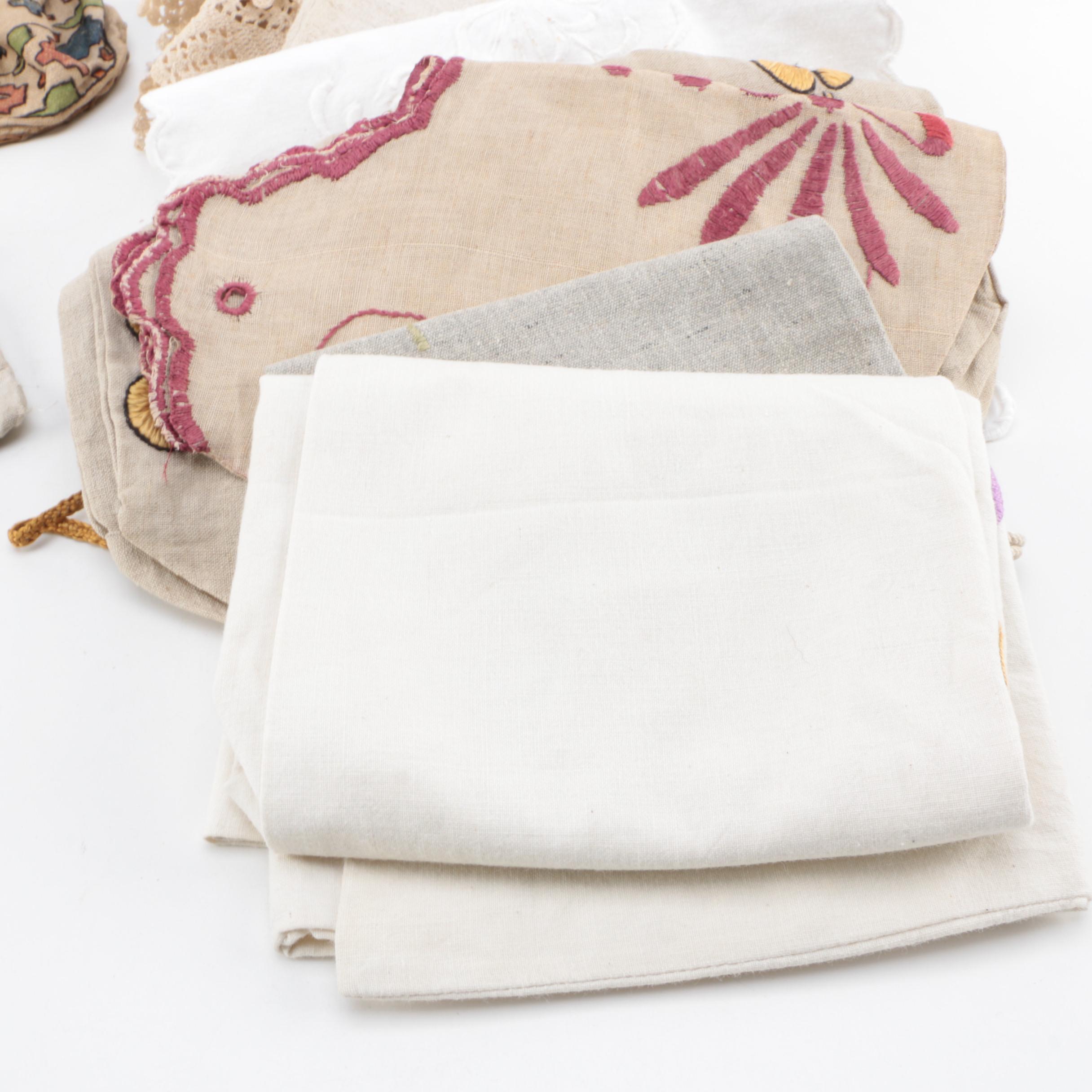 Vintage Purse, Drawstring Bags and Linens