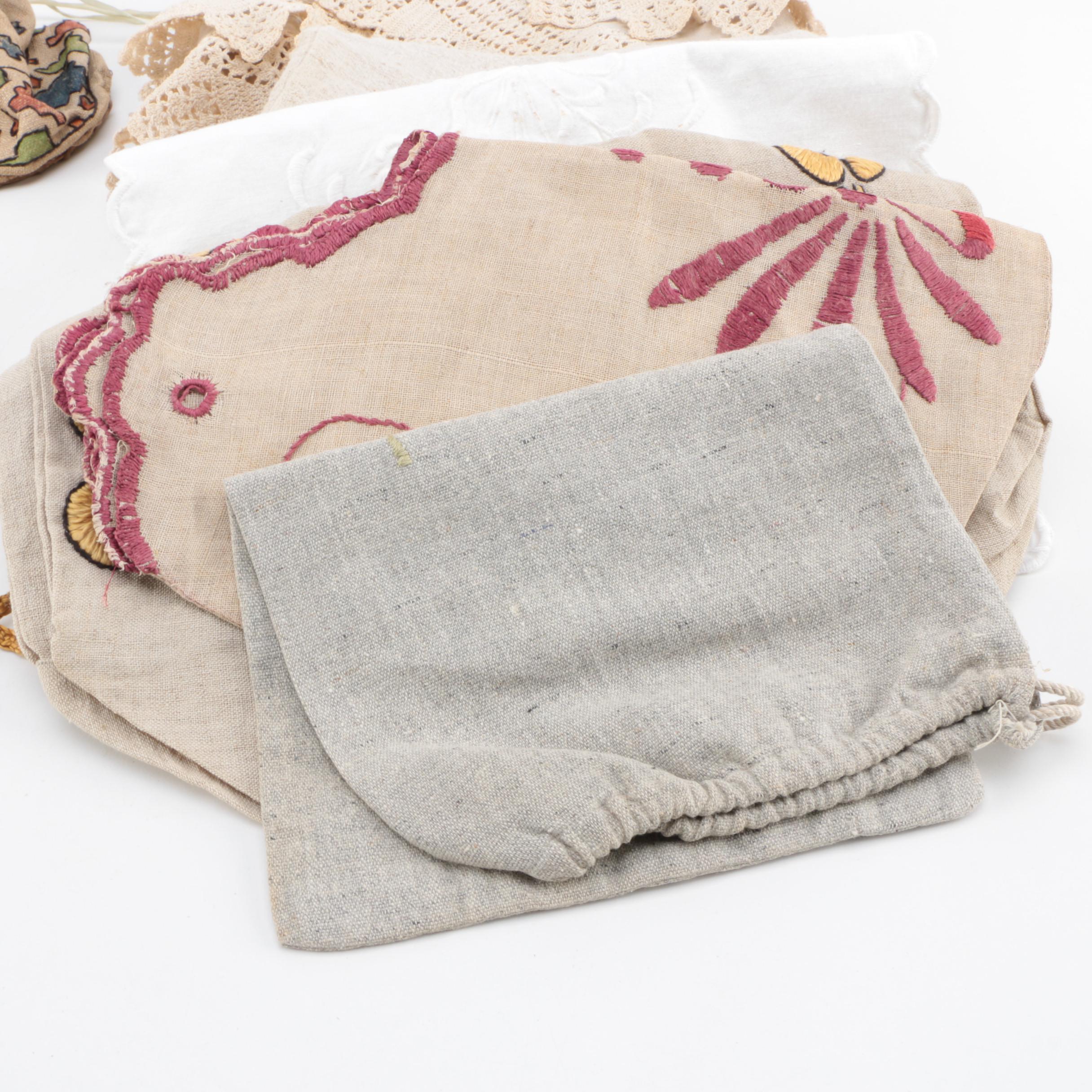 Vintage Purse, Drawstring Bags and Linens
