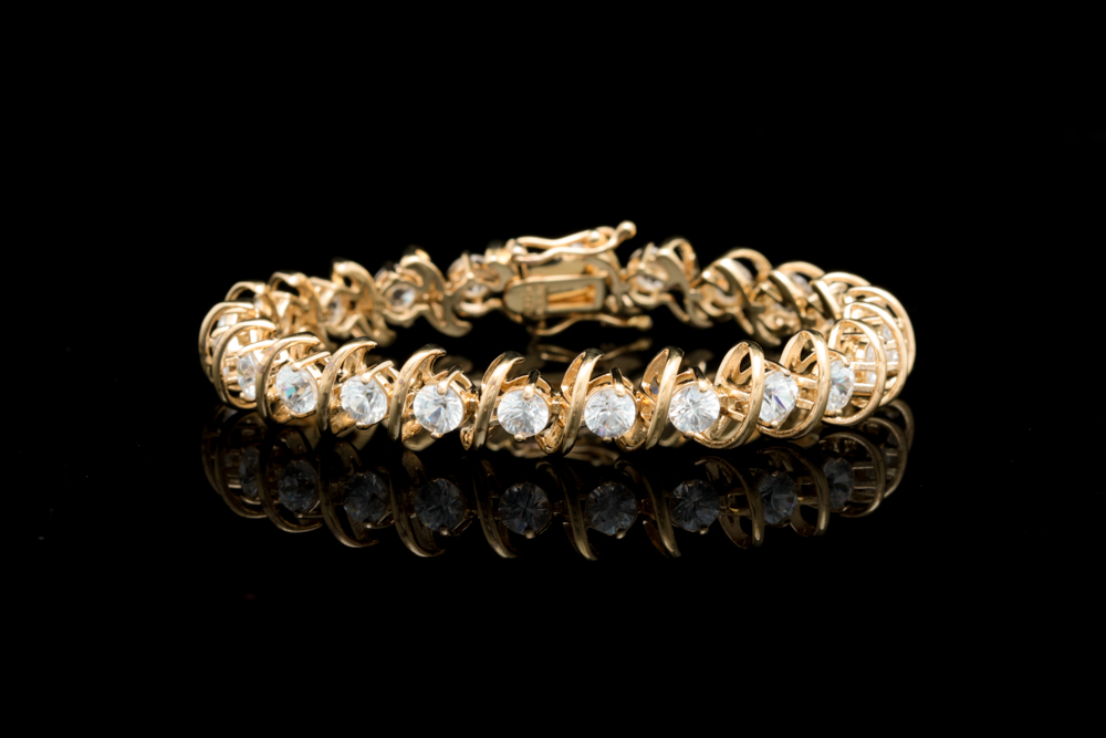 Gold Wash on Sterling Silver and White Zircon Bracelet