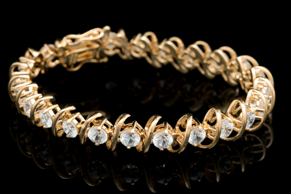 Gold Wash on Sterling Silver and White Zircon Bracelet
