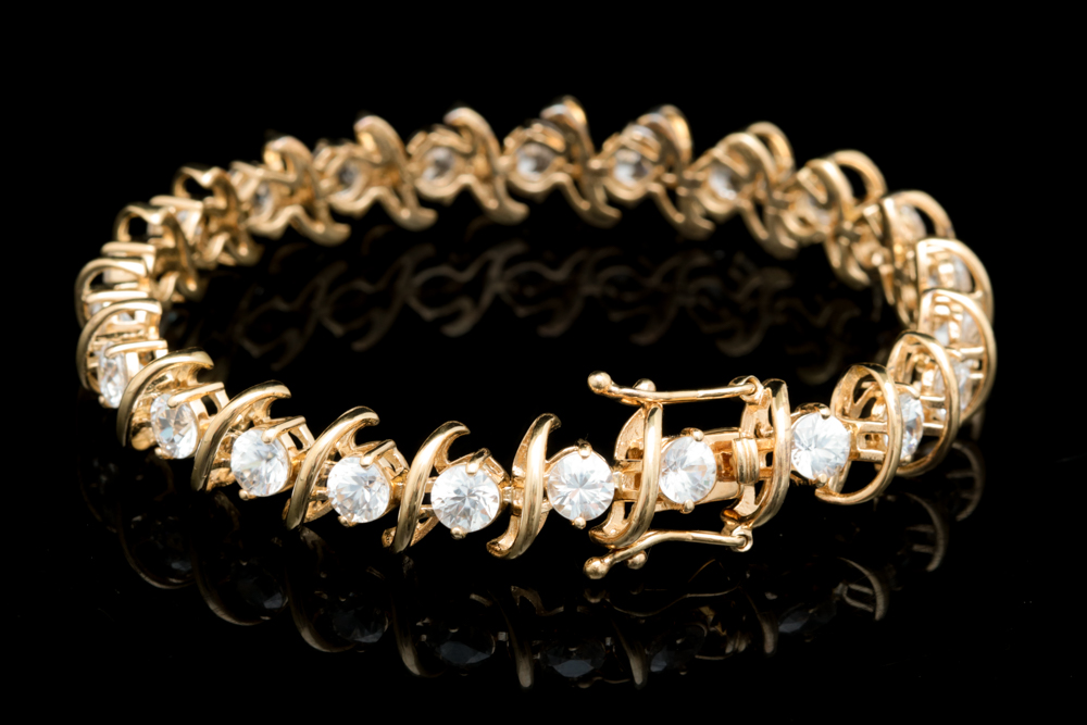 Gold Wash on Sterling Silver and White Zircon Bracelet