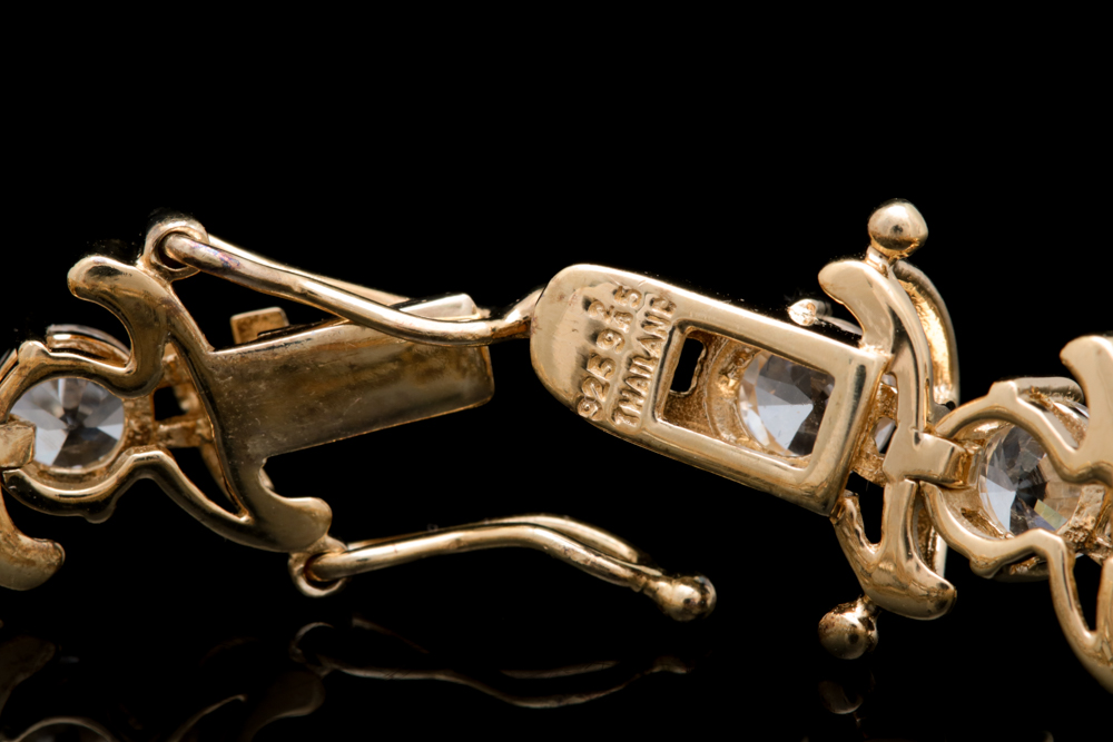 Gold Wash on Sterling Silver and White Zircon Bracelet