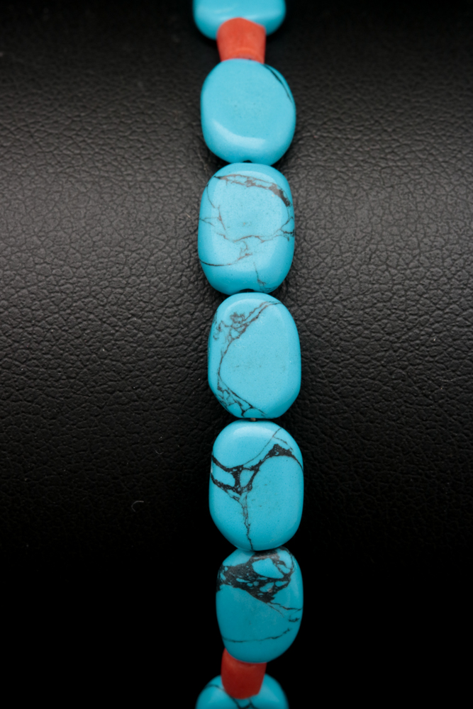 Turquoise, Coral and Onyx Bracelet with Sterling Silver Clasp