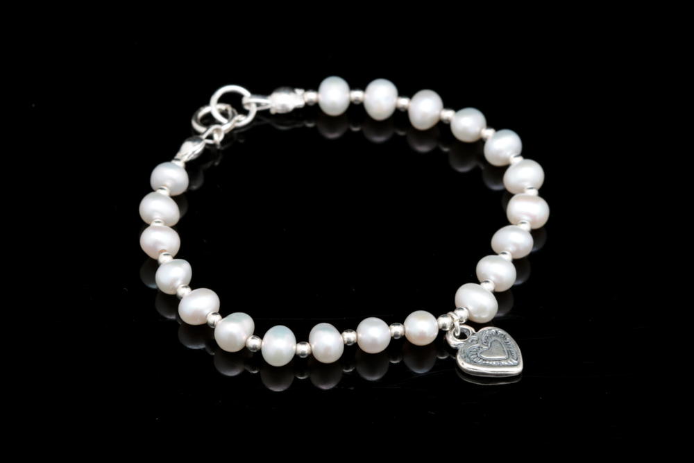 Sterling Silver and Pearl Heart Charm Bracelet