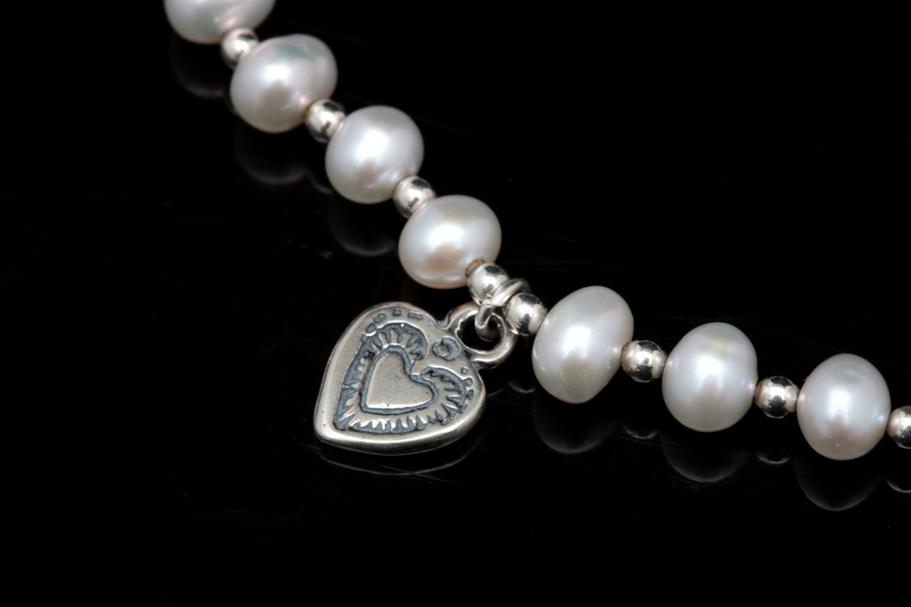 Sterling Silver and Pearl Heart Charm Bracelet