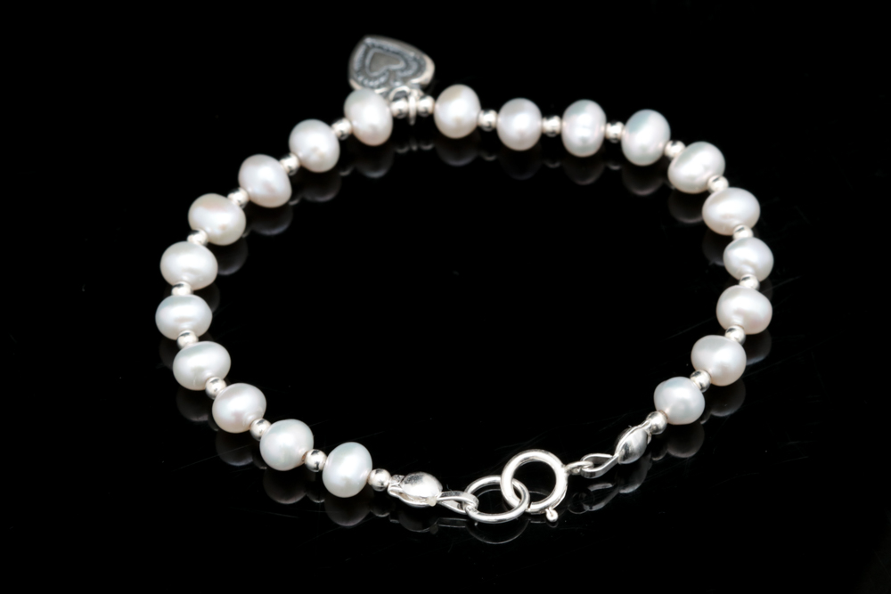 Sterling Silver and Pearl Heart Charm Bracelet