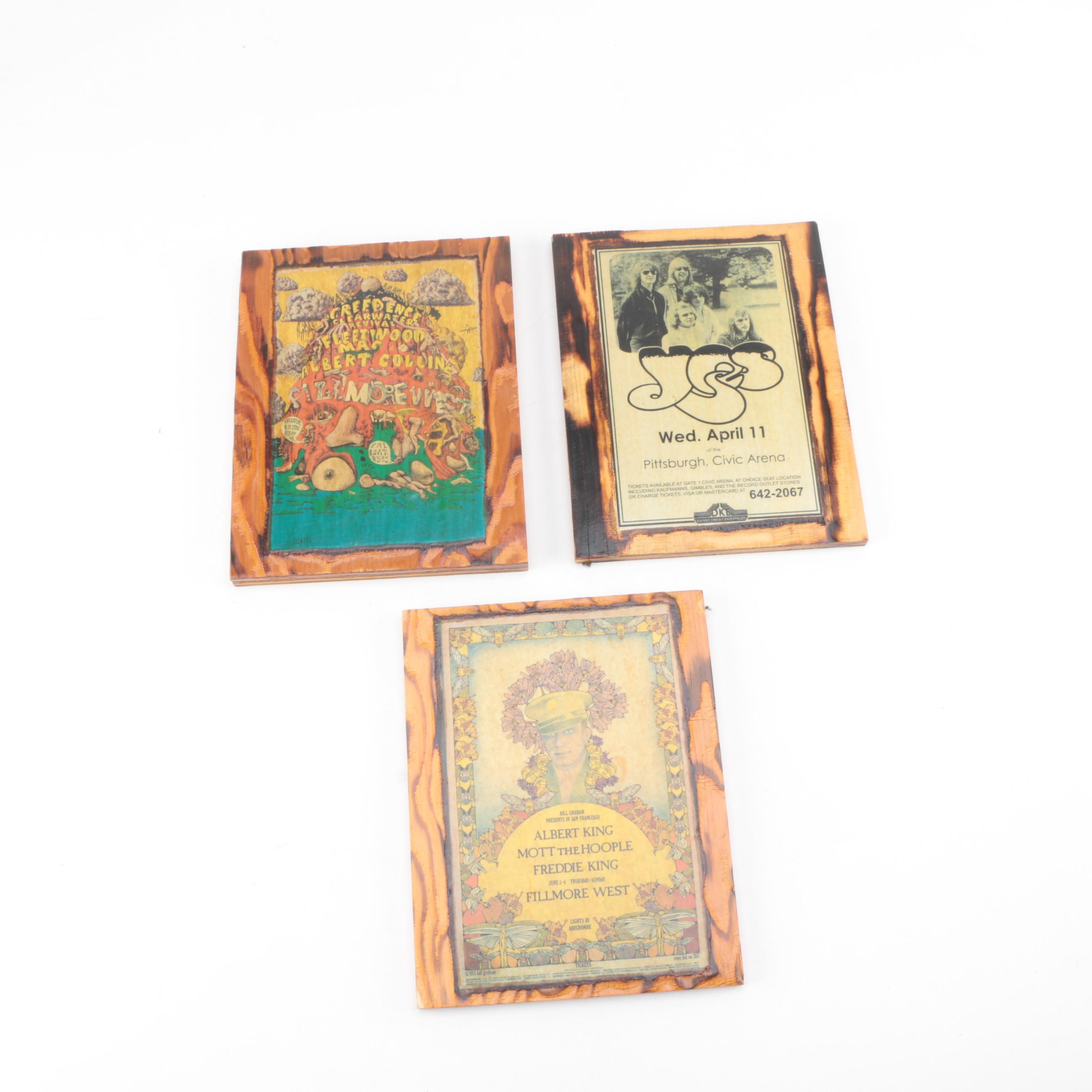 Vintage Concert Posters on Wood Panel Featuring Albert King and Fleetwood Mac
