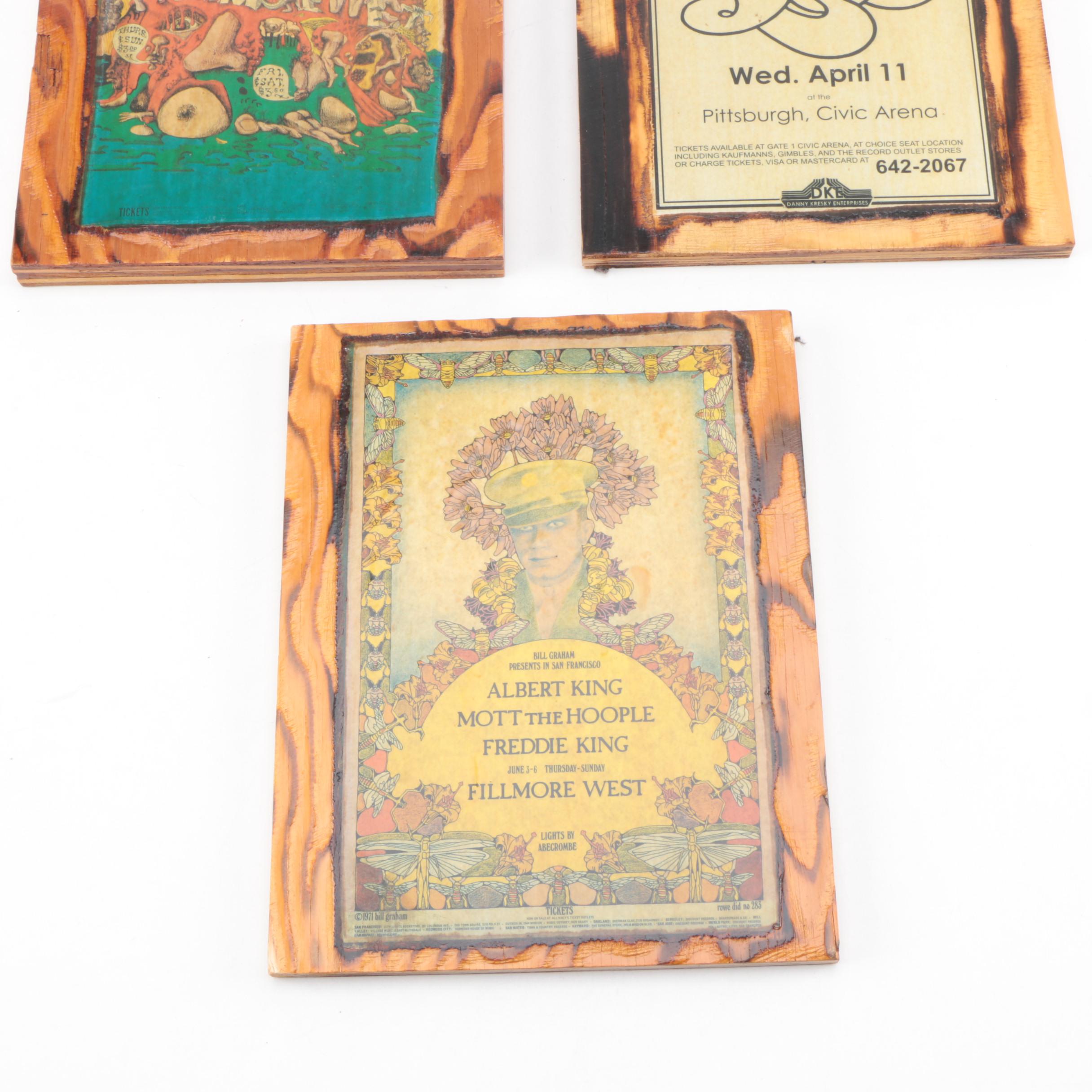 Vintage Concert Posters on Wood Panel Featuring Albert King and Fleetwood Mac