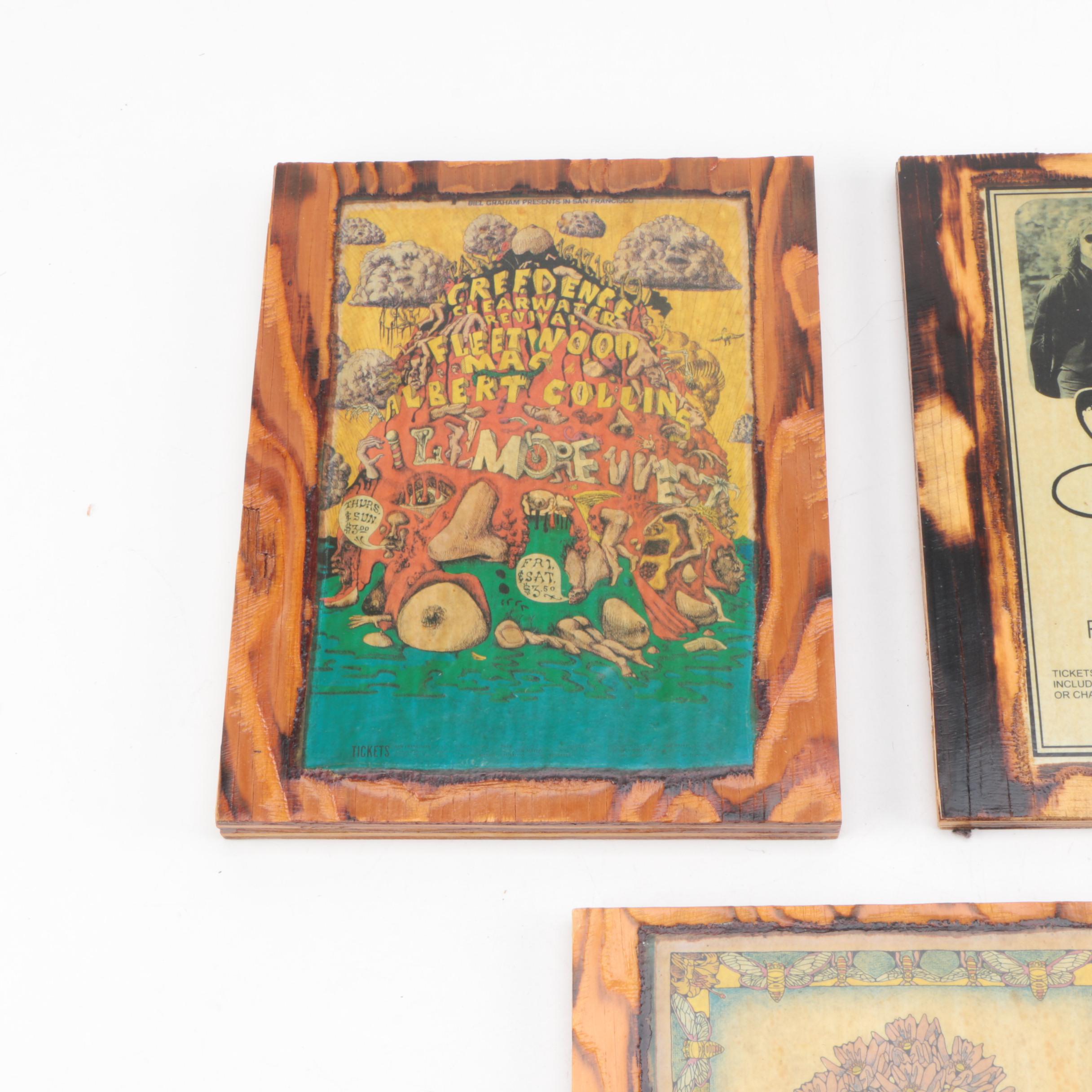 Vintage Concert Posters on Wood Panel Featuring Albert King and Fleetwood Mac